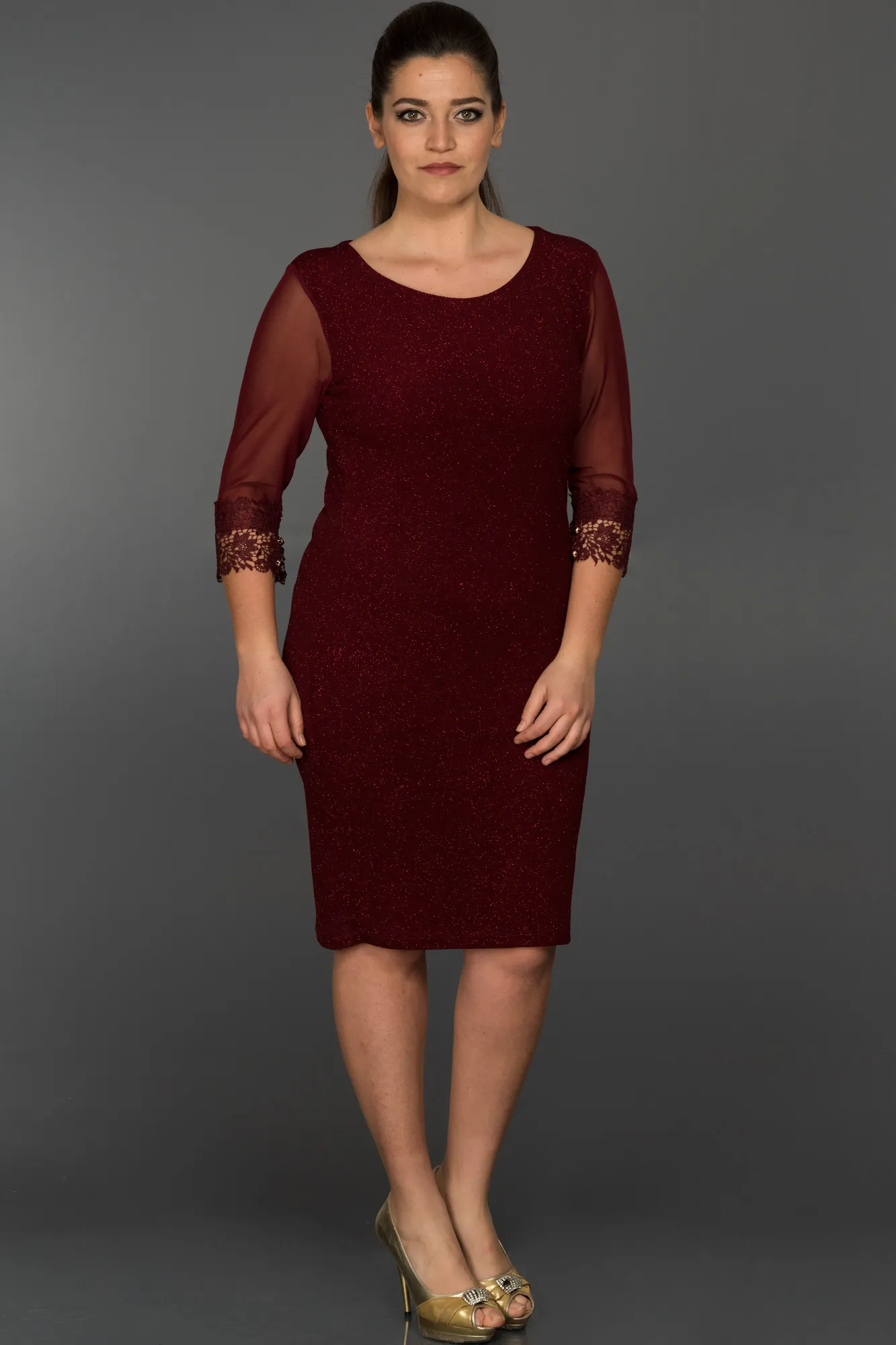 Burgundy-Short Plus Size Evening Dress ABK1609