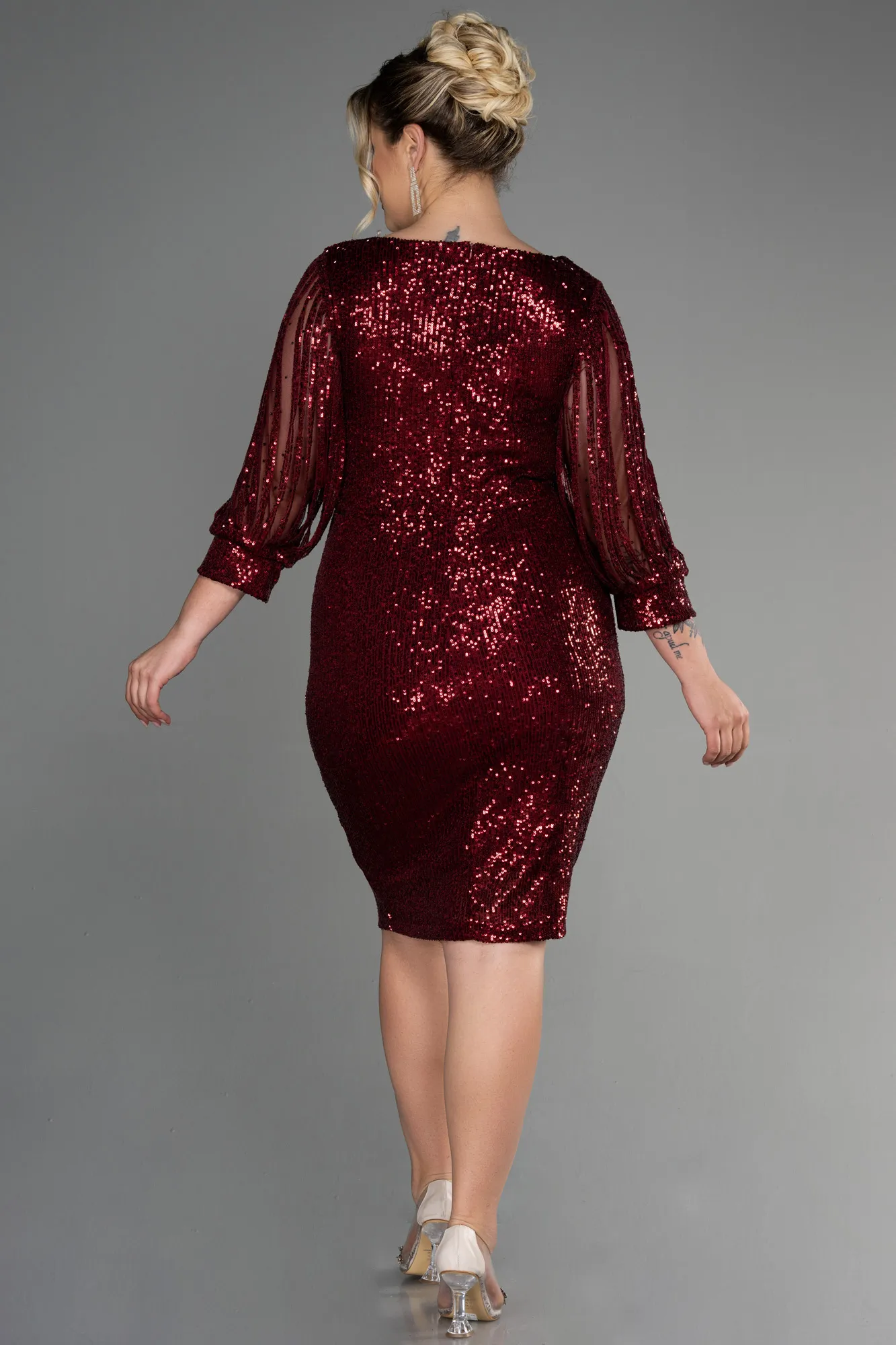 Burgundy-Short Plus Size Evening Dress ABK631
