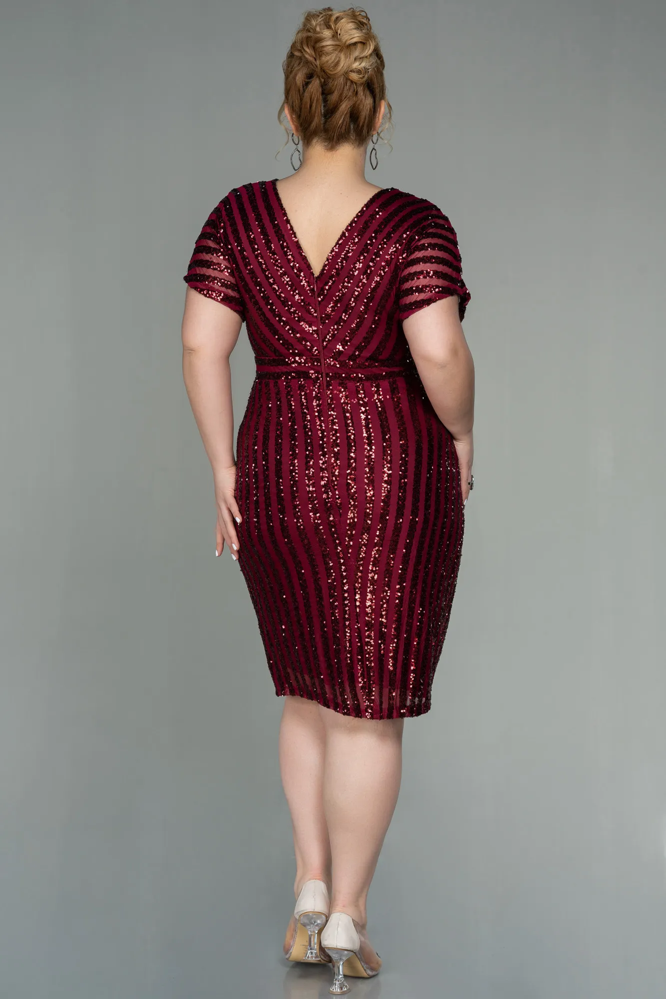 Burgundy-Short Plus Size Evening Dress ABK686