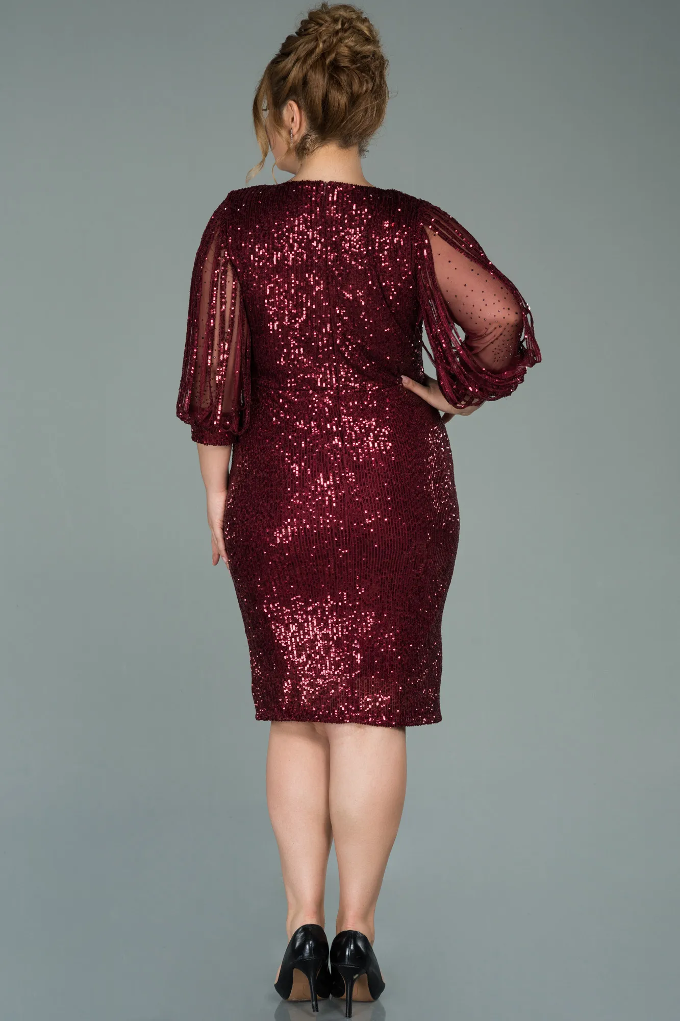 Burgundy-Short Plus Size Invitation Dress ABK1879