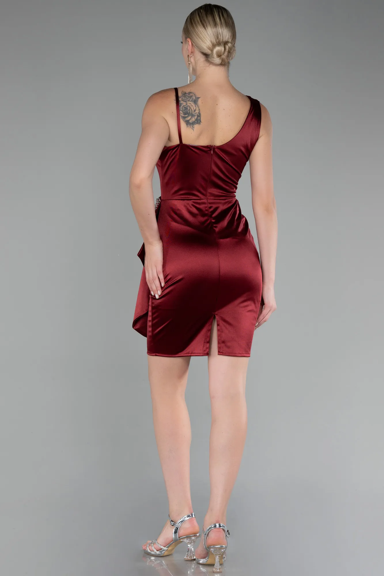 Burgundy-Short Satin Cocktail Dress ABK2024