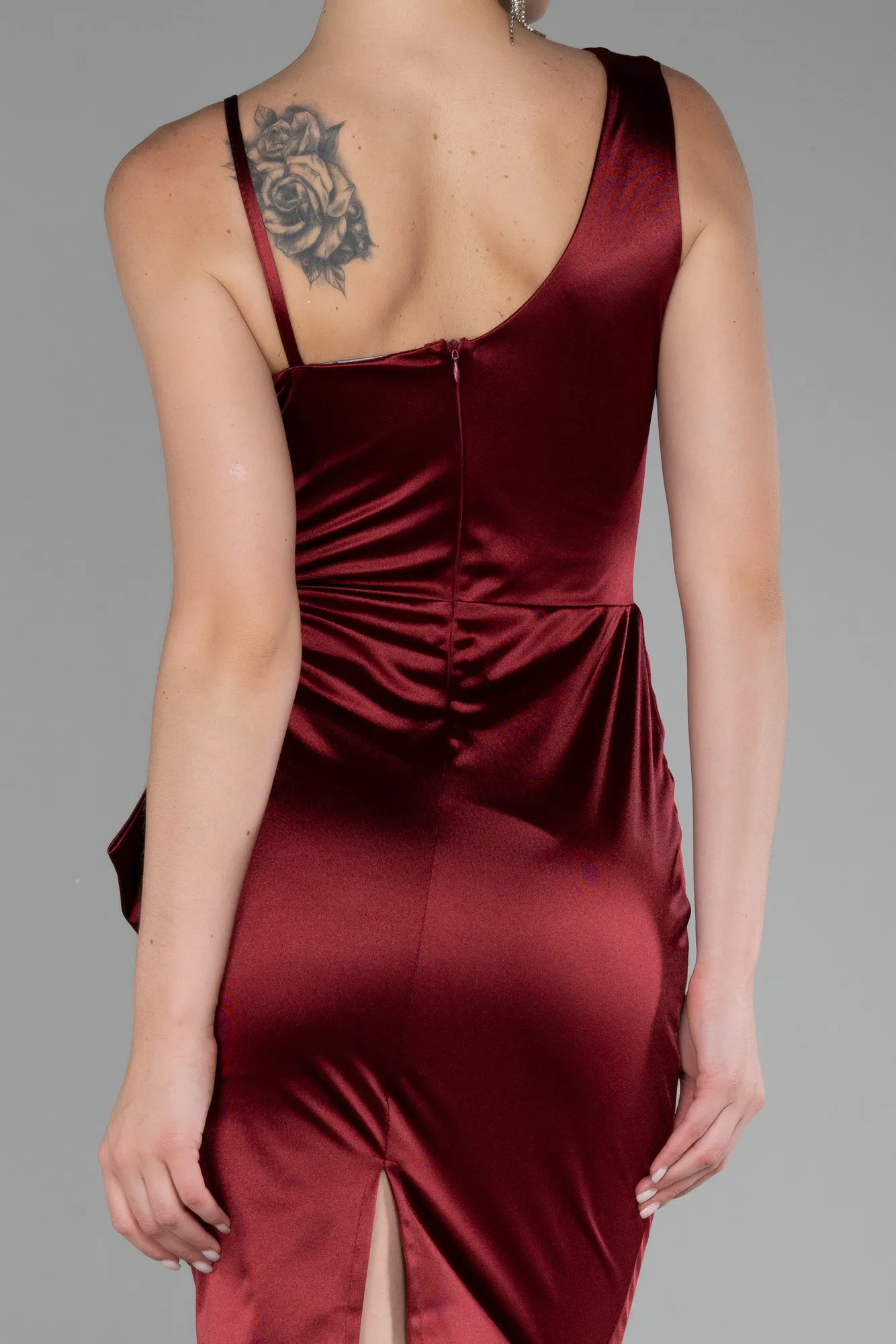 Burgundy-Short Satin Cocktail Dress ABK2024