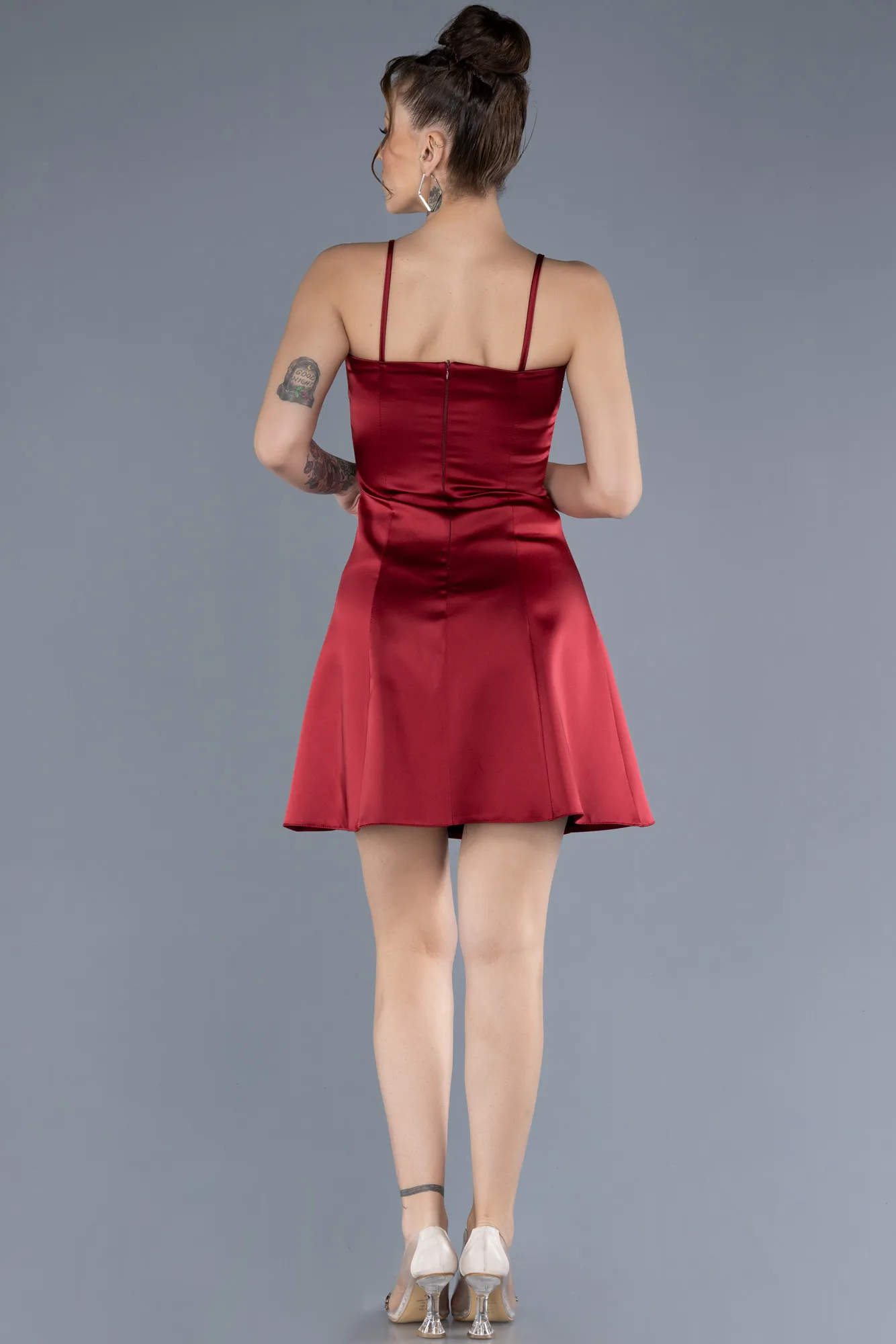 Burgundy-Short Satin Cocktail Dress ABK2225