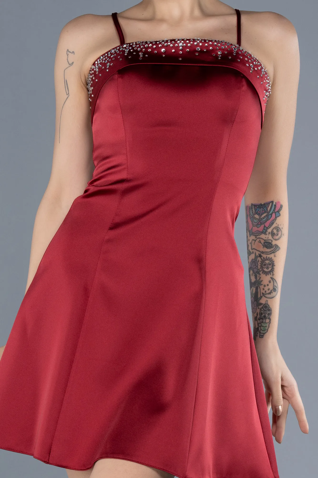 Burgundy-Short Satin Cocktail Dress ABK2225