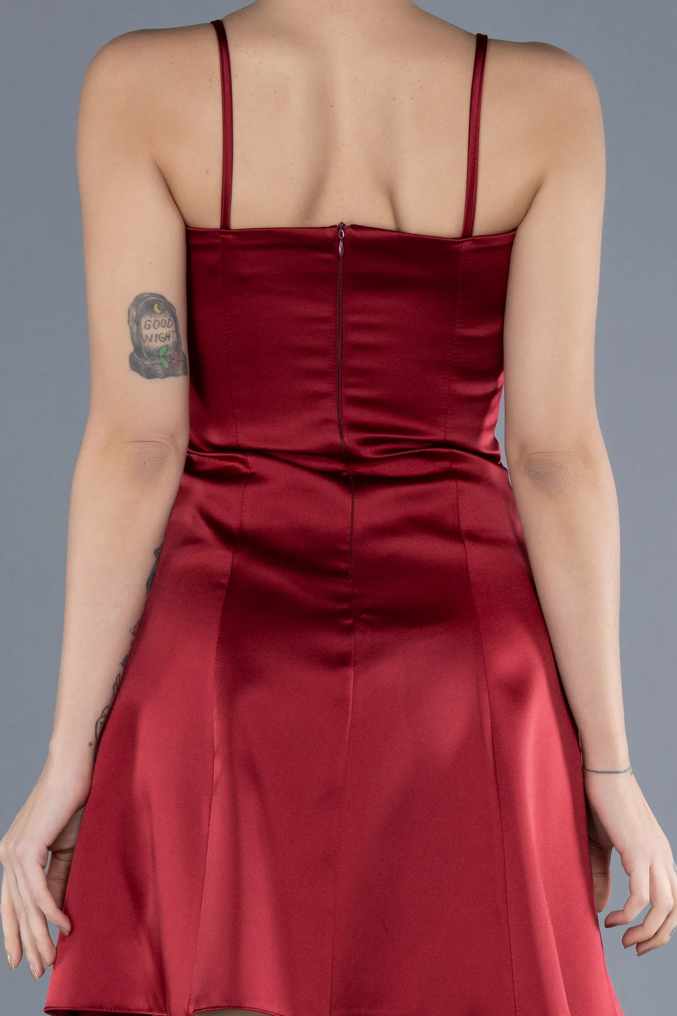 Burgundy-Short Satin Cocktail Dress ABK2225