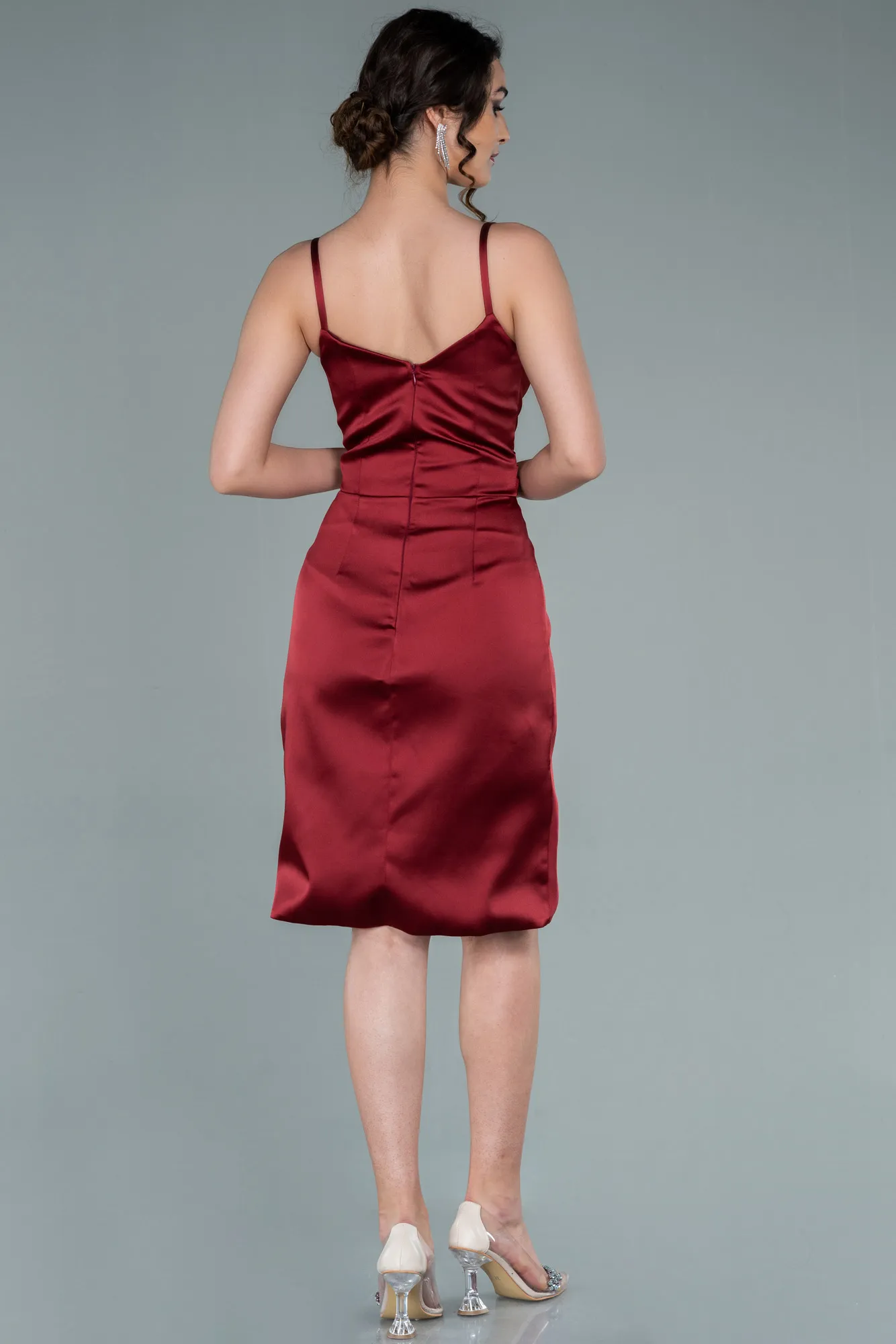 Burgundy-Short Satin Invitation Dress ABK1081