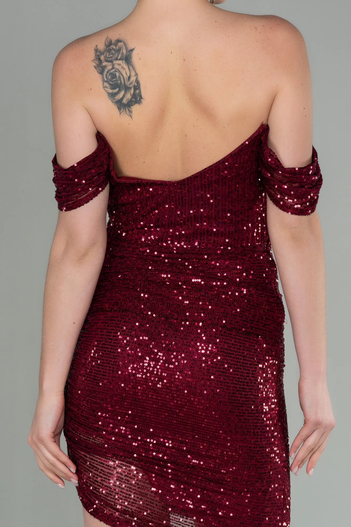 Burgundy-Short Scaly Invitation Dress ABK1602