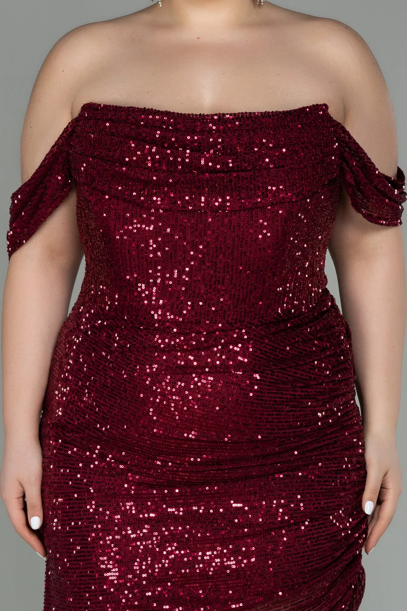 Burgundy-Short Scaly Plus Size Evening Dress ABK1603