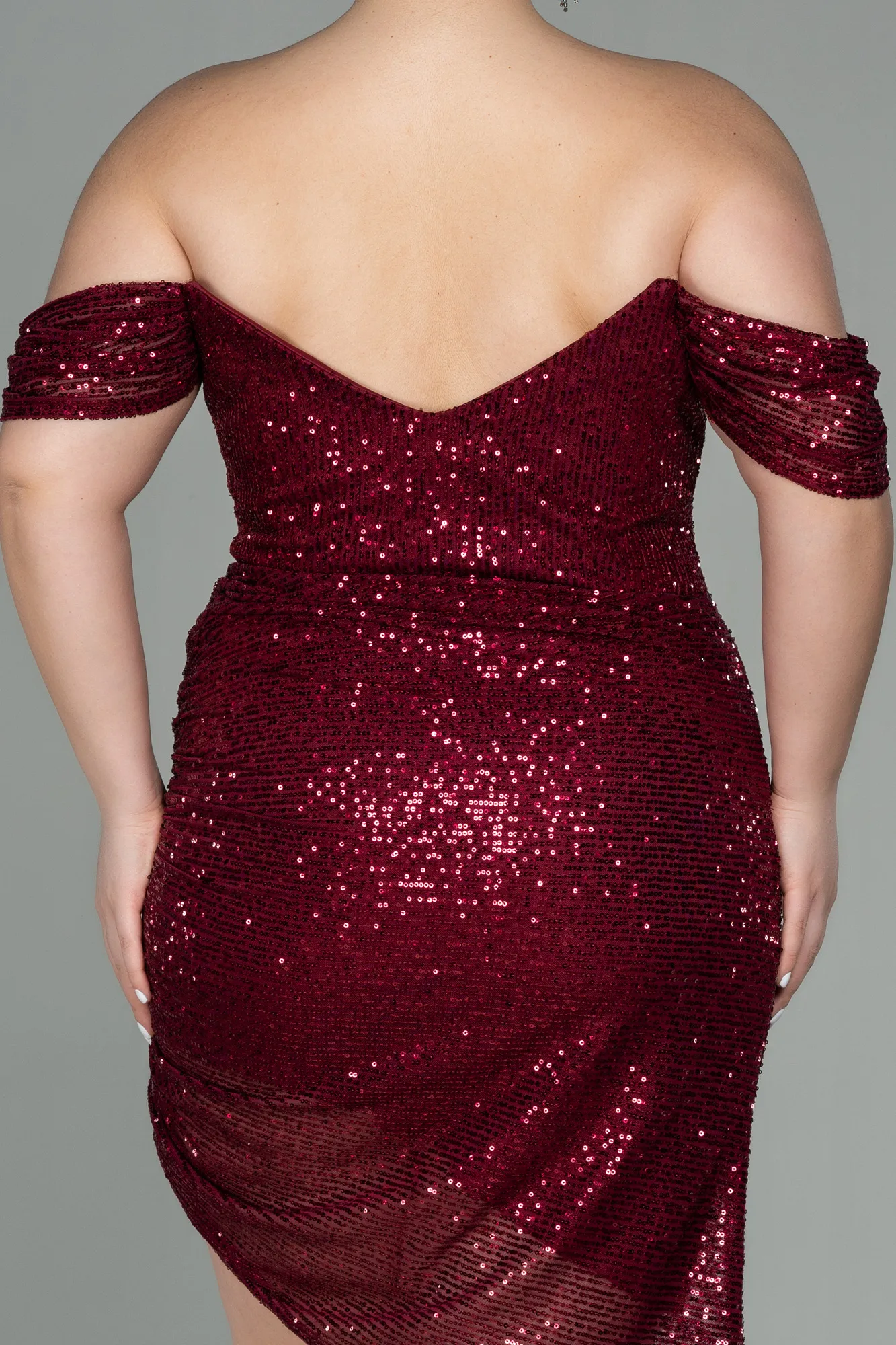 Burgundy-Short Scaly Plus Size Evening Dress ABK1603