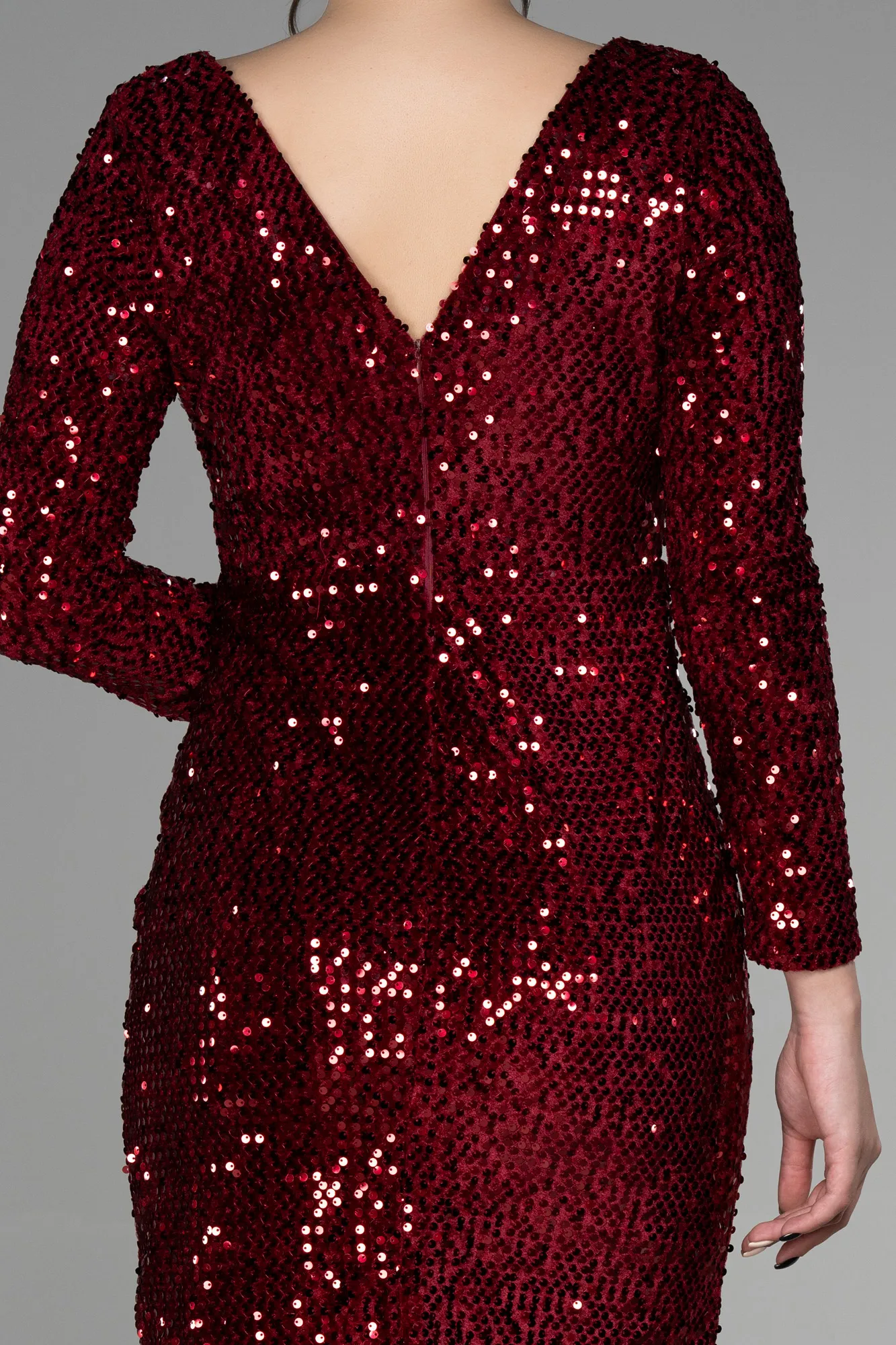 Burgundy-Short Sequined Velvet Invitation Dress ABK1158