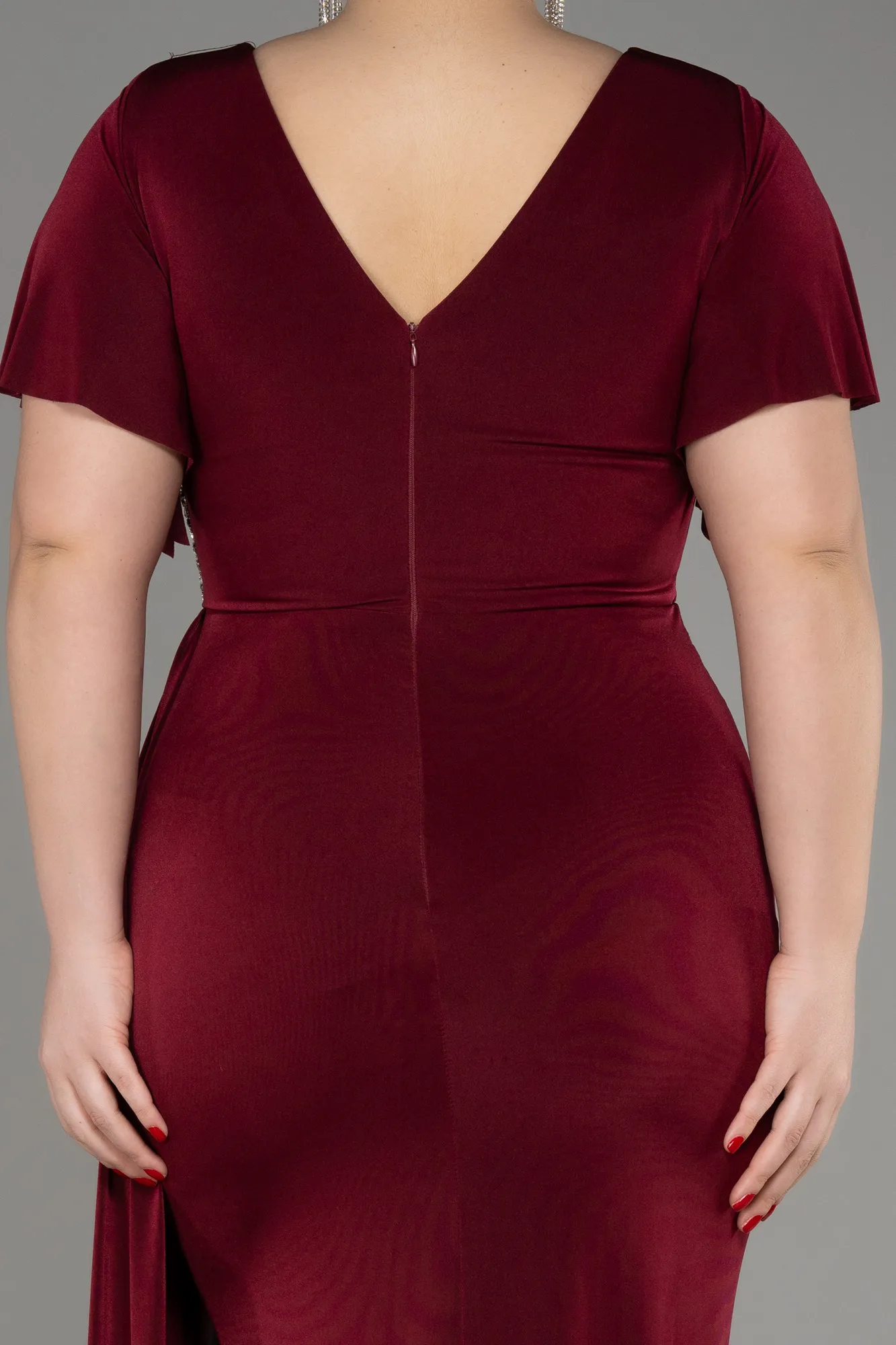 Burgundy-Short Sleeve Long Plus Size Evening Dress ABU3918