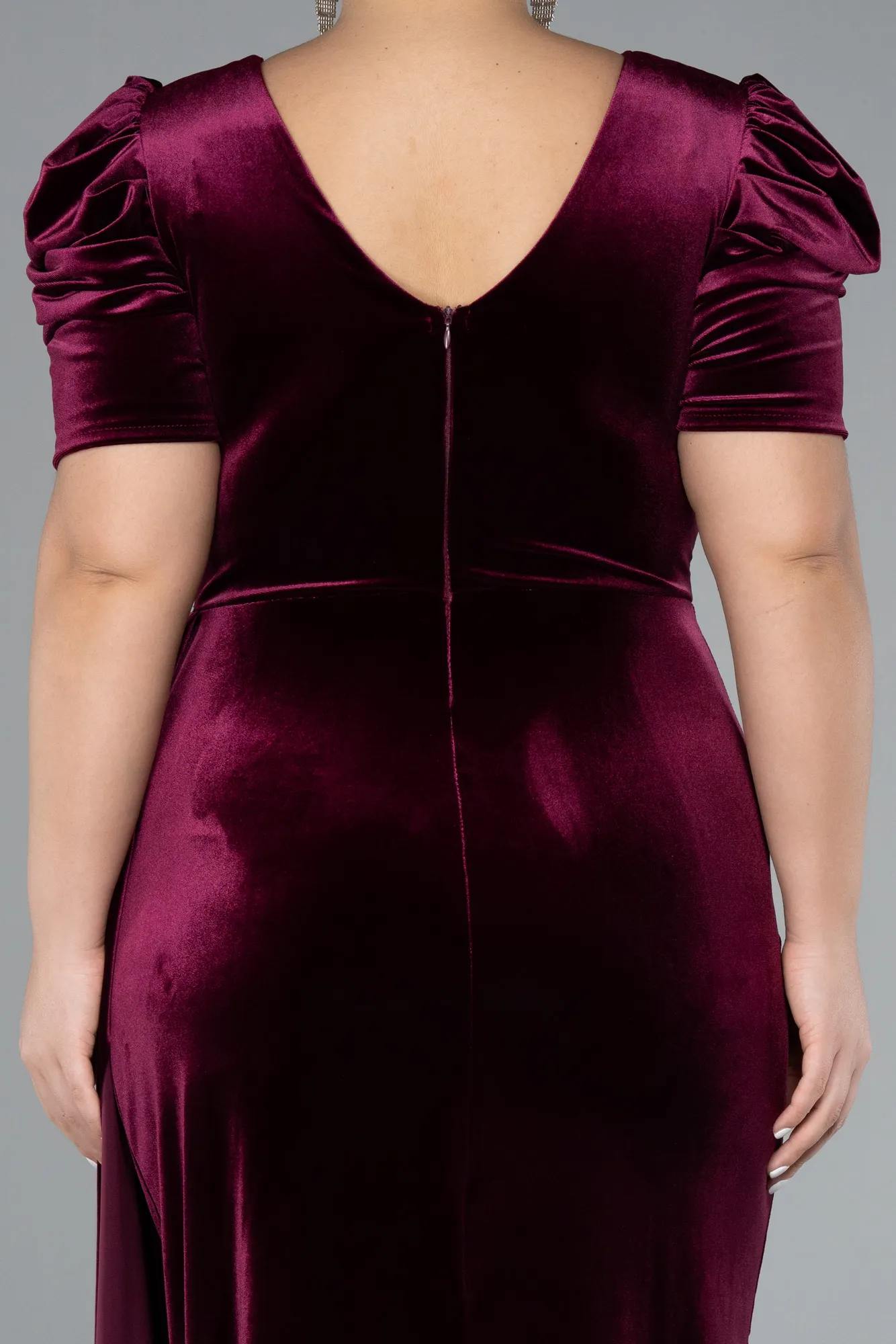 Burgundy-Short Sleeve Midi Velvet Invitation Dress ABK2163