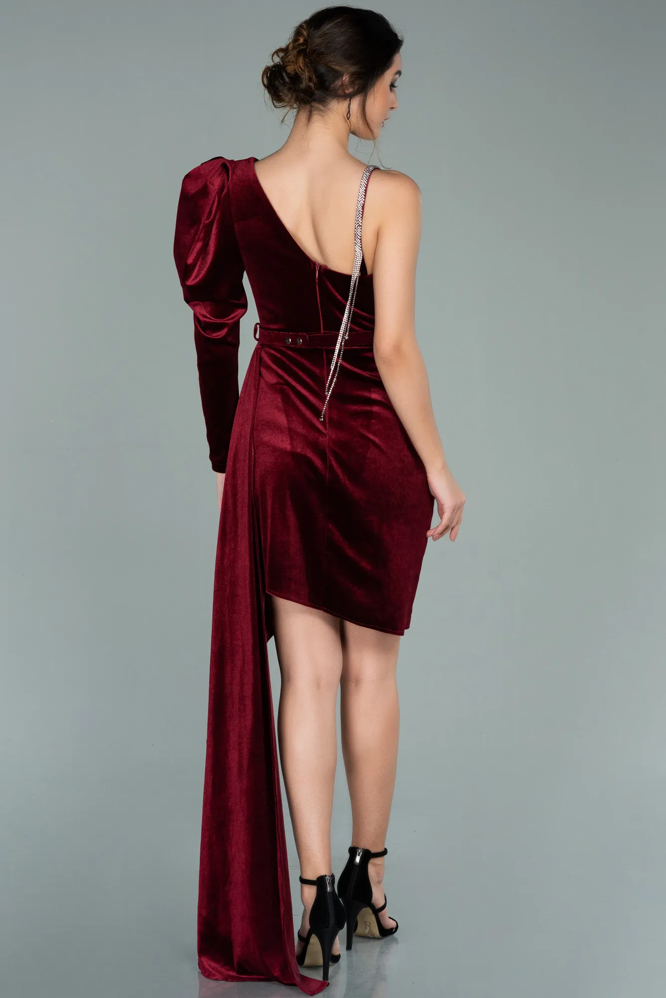 Burgundy-Short Velvet Invitation Dress ABK1124
