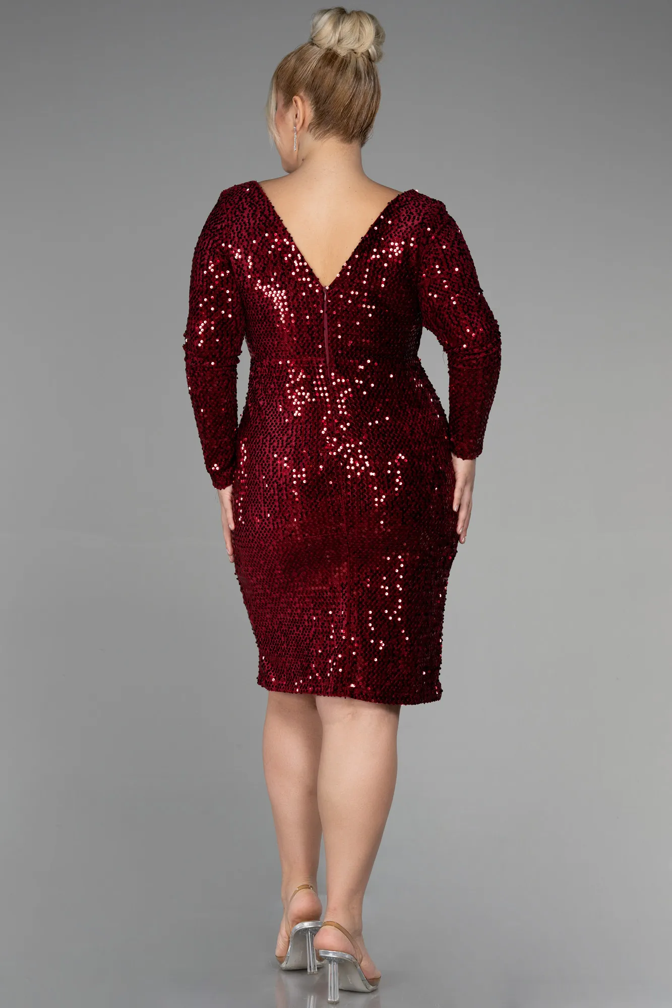 Burgundy-Short Velvet Invitation Dress ABK1857