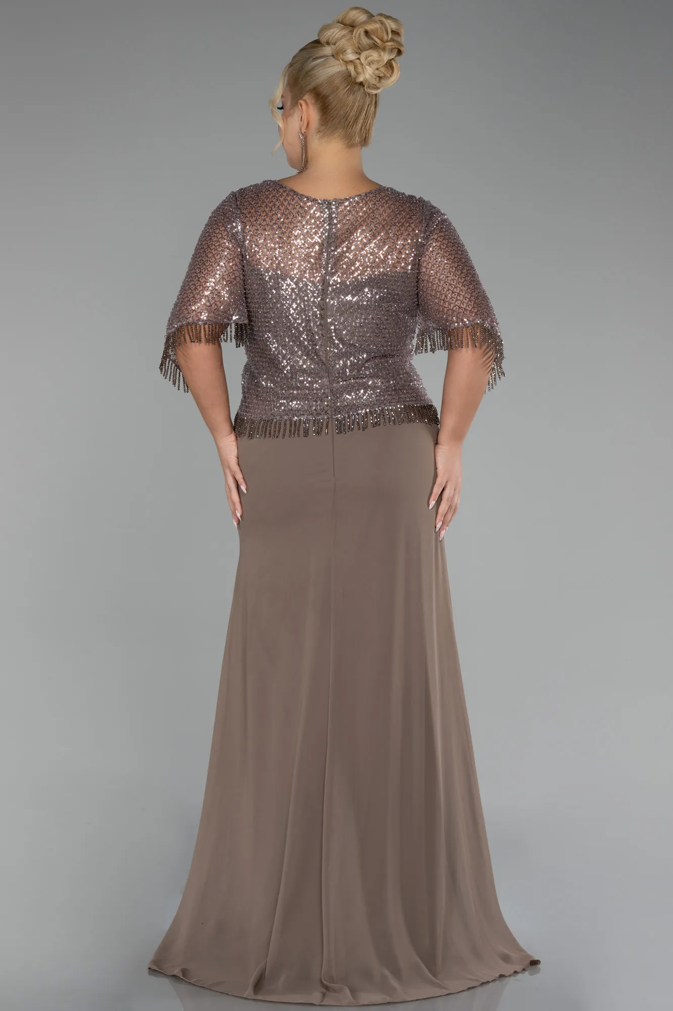 Cappuccino-Long Chiffon Plus Size Evening Dress ABU4075