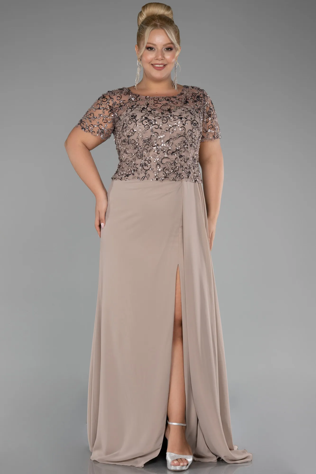 Cappuccino-Long Chiffon Plus Size Evening Gown ABU4162