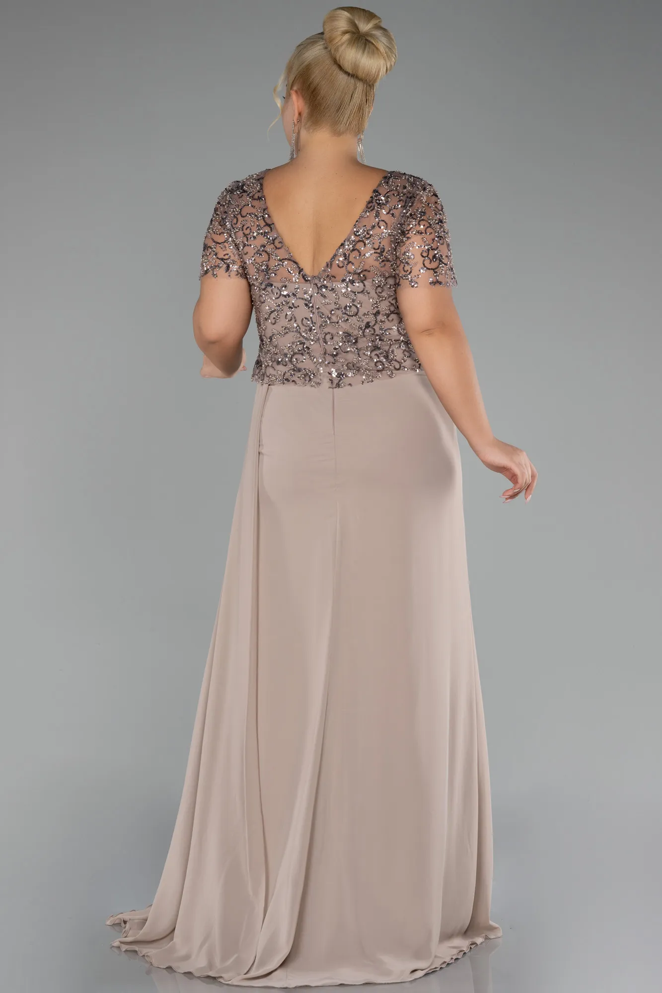 Cappuccino-Long Chiffon Plus Size Evening Gown ABU4162