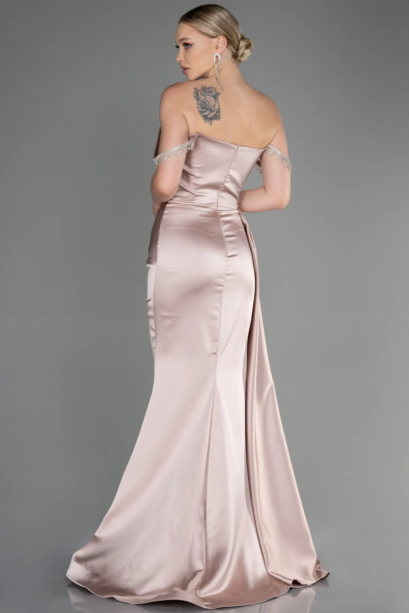 Cappuccino-Long Satin Evening Dress ABU2618