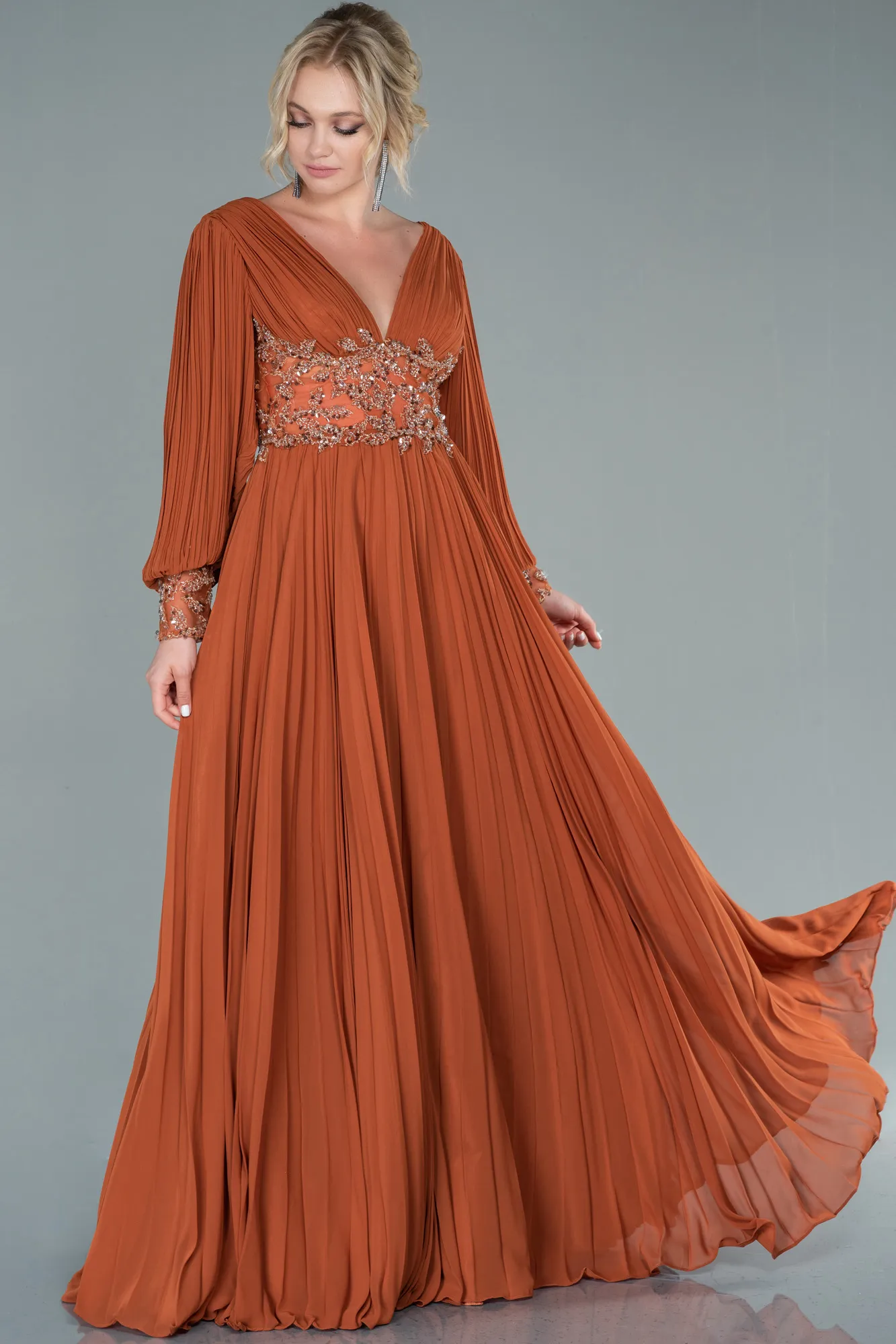 Cinnamon-Long Chiffon Evening Dress ABU2183