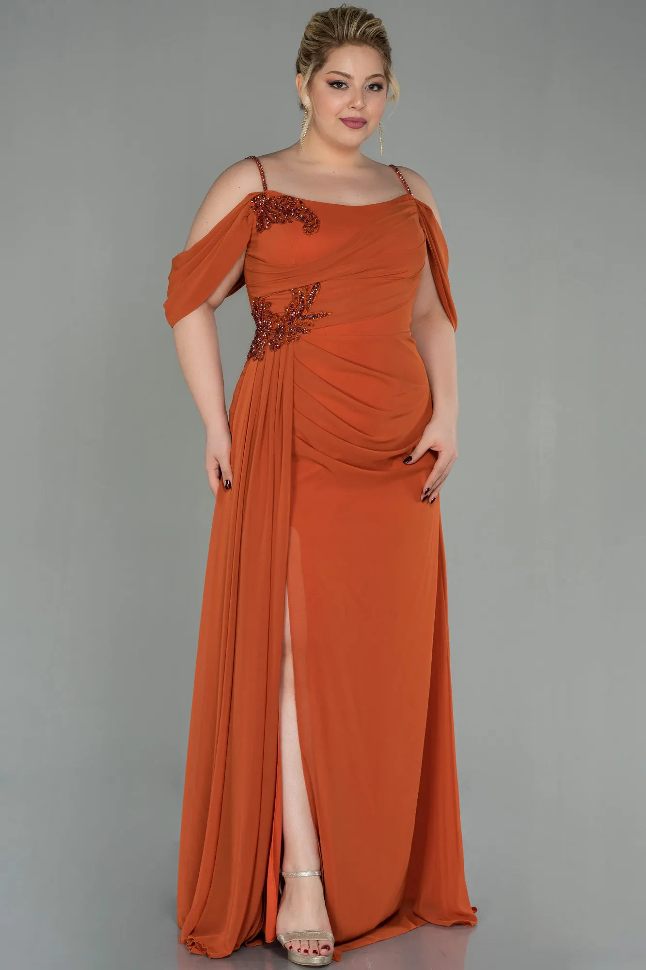 Cinnamon-Long Chiffon Plus Size Evening Dress ABU2929
