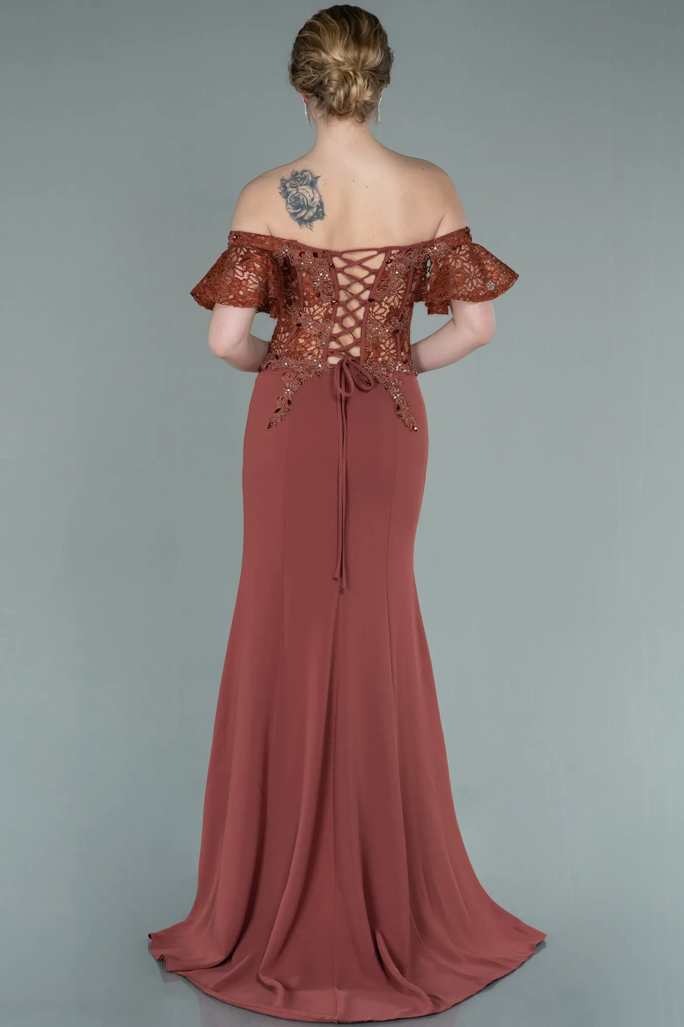 Cinnamon-Long Dantelle Evening Dress ABU2261