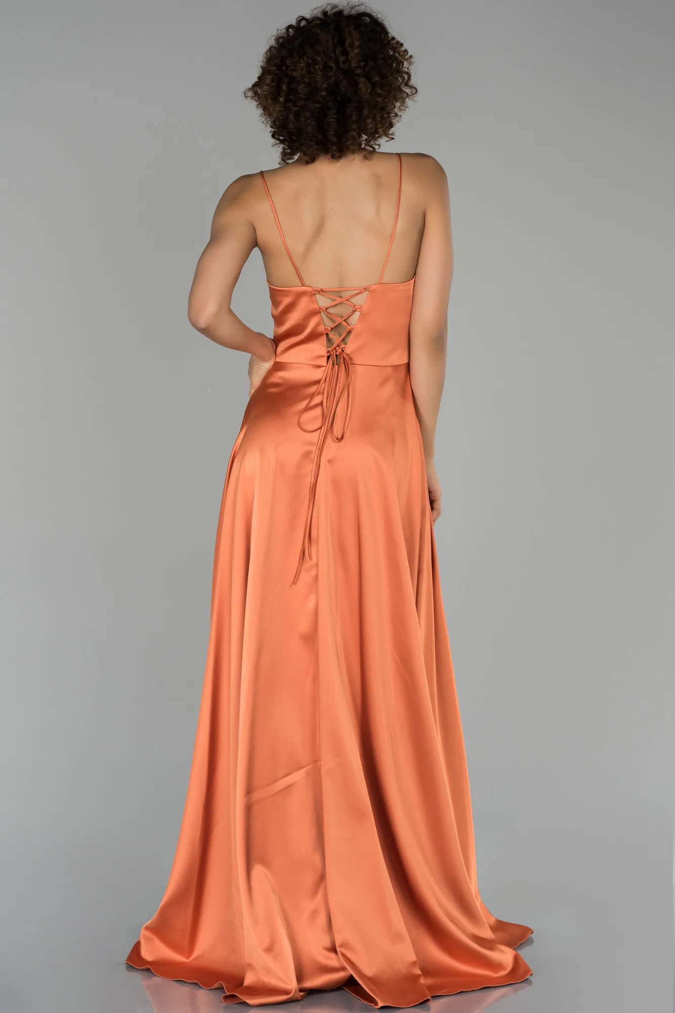 Cinnamon-Long Satin Evening Dress ABU1458