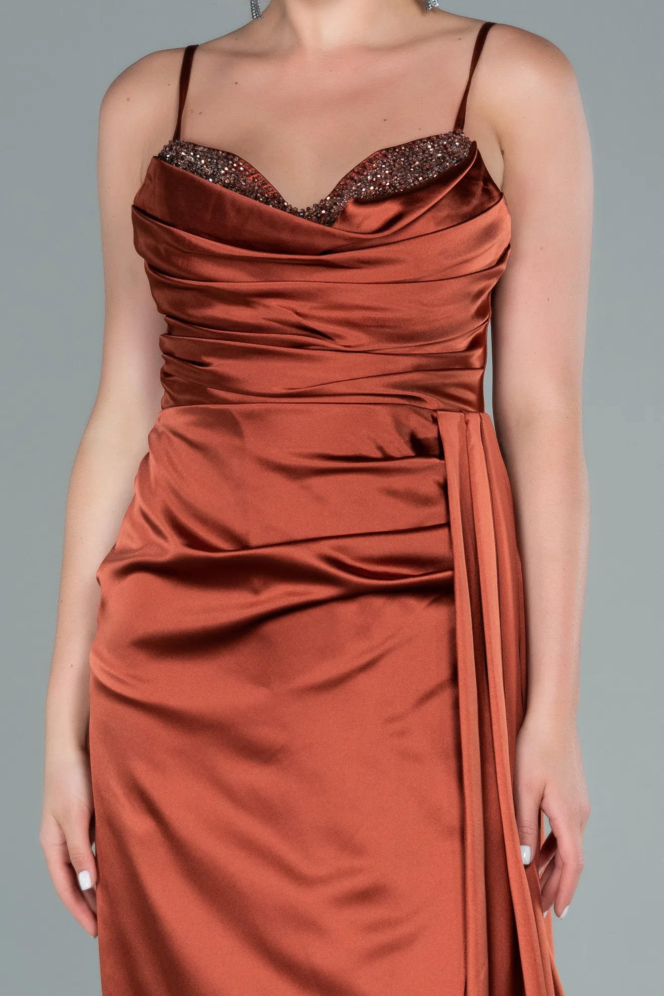 Cinnamon-Long Satin Evening Dress ABU2477