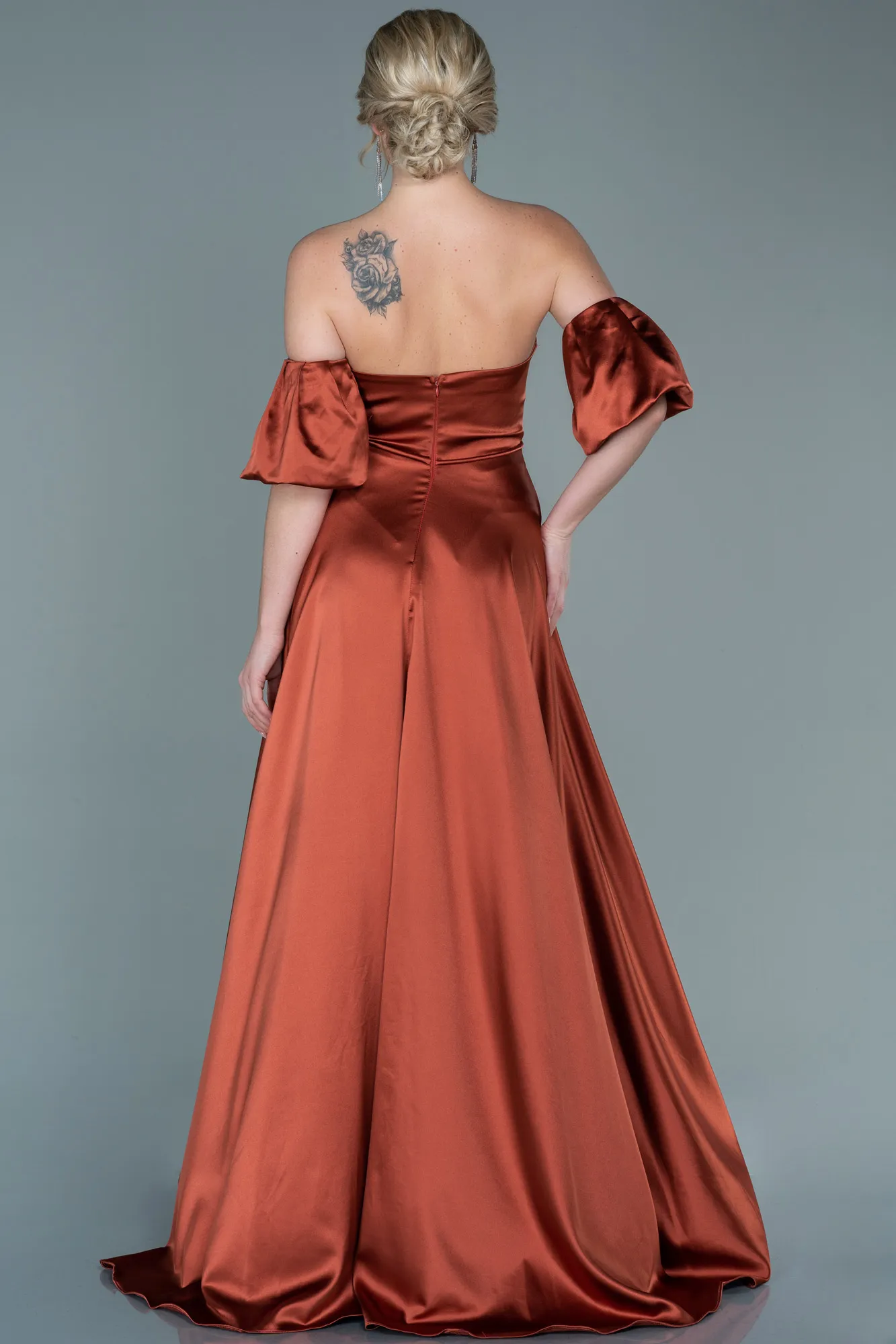 Cinnamon-Long Satin Evening Dress ABU2614