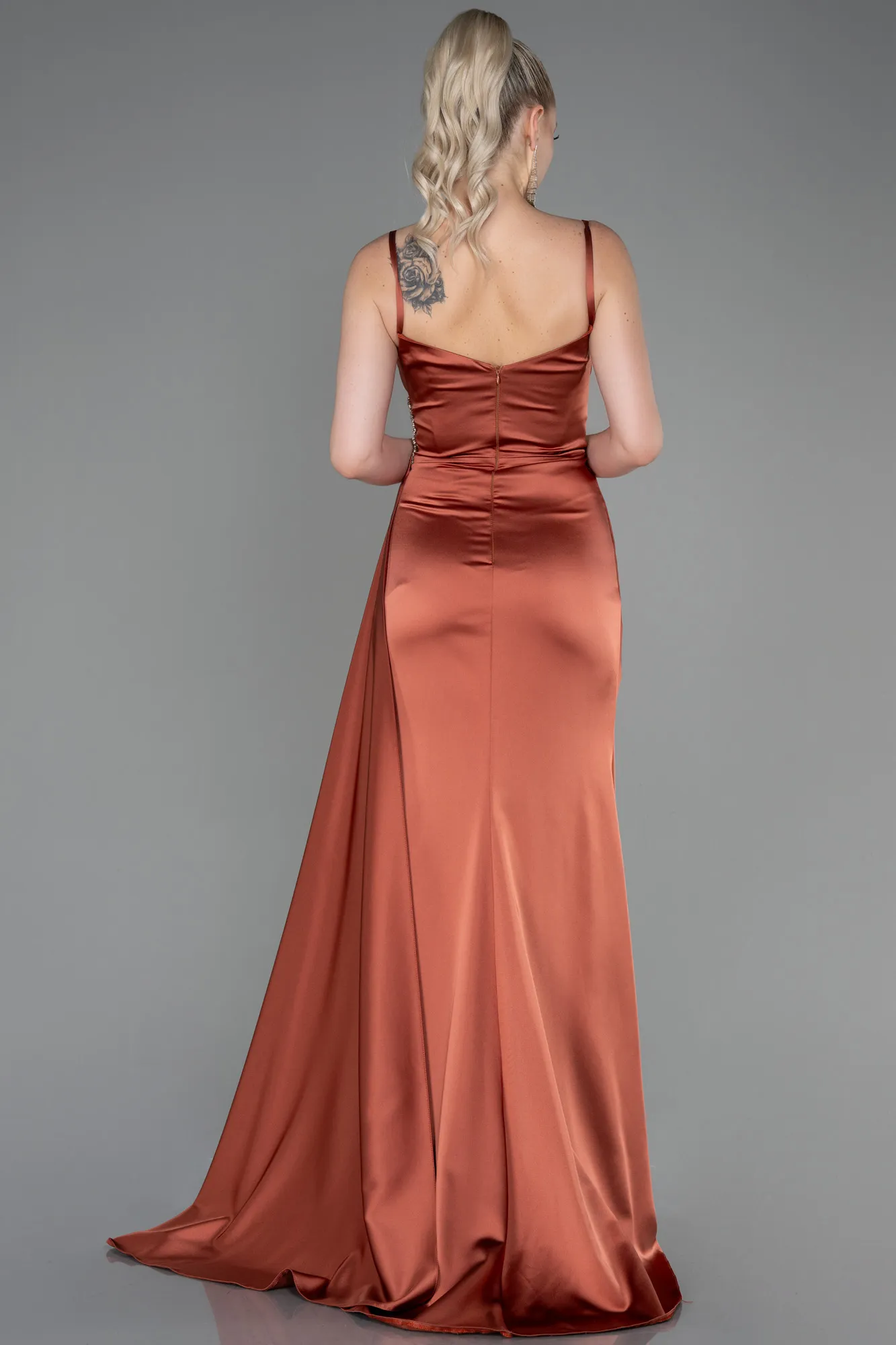 Cinnamon-Long Satin Evening Dress ABU2792