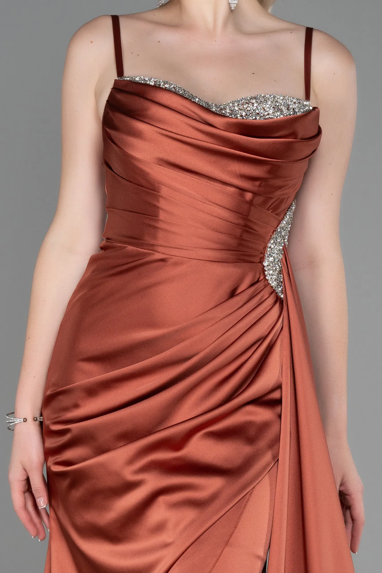 Cinnamon-Long Satin Evening Dress ABU2792