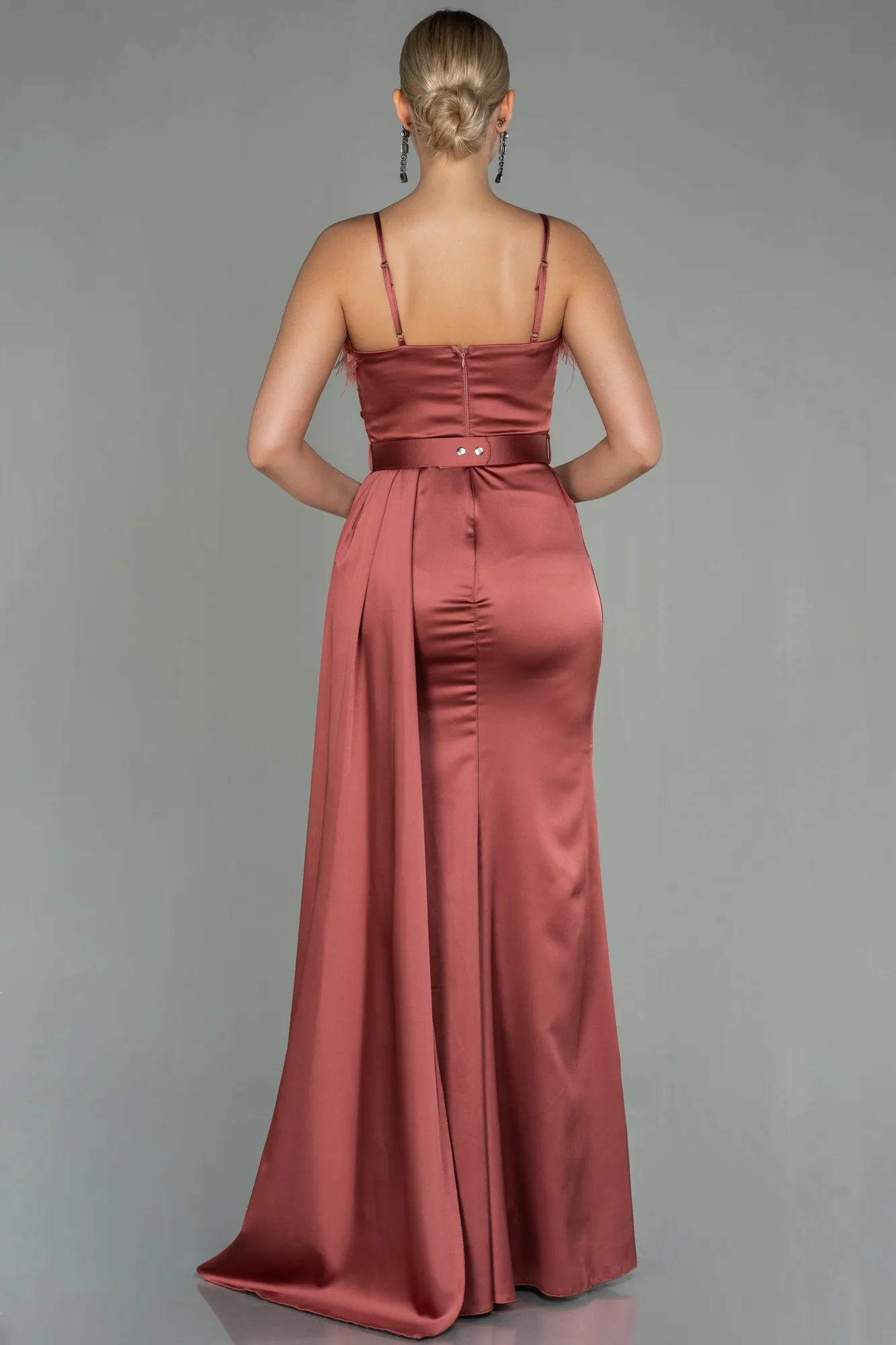 Cinnamon-Long Satin Evening Dress ABU2939