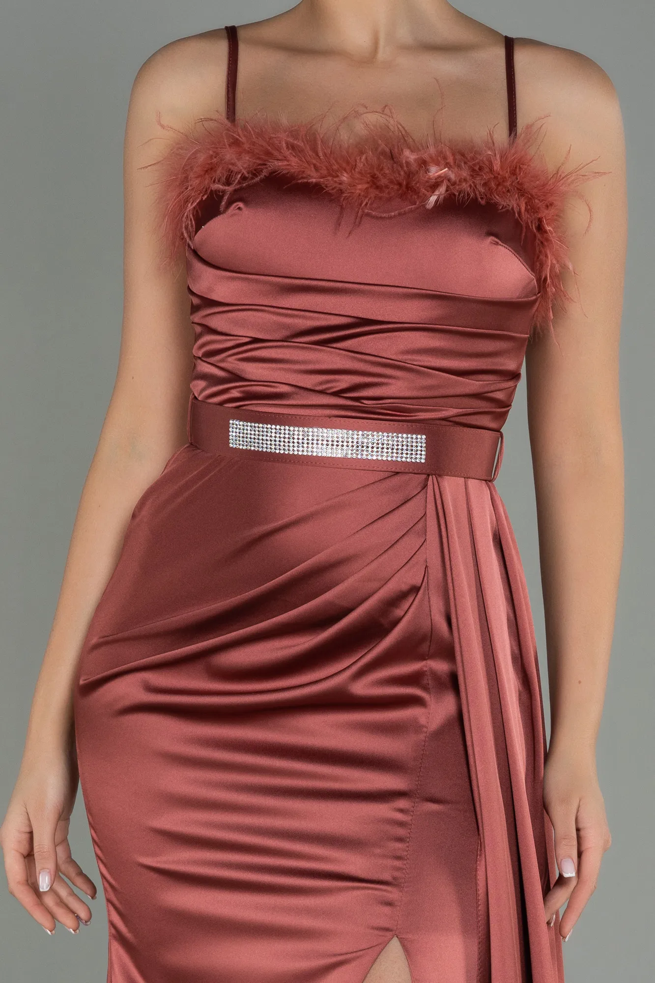 Cinnamon-Long Satin Evening Dress ABU2939