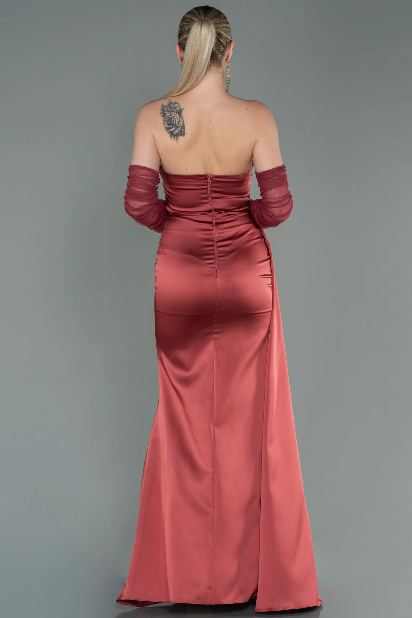 Cinnamon-Long Satin Evening Dress ABU3175