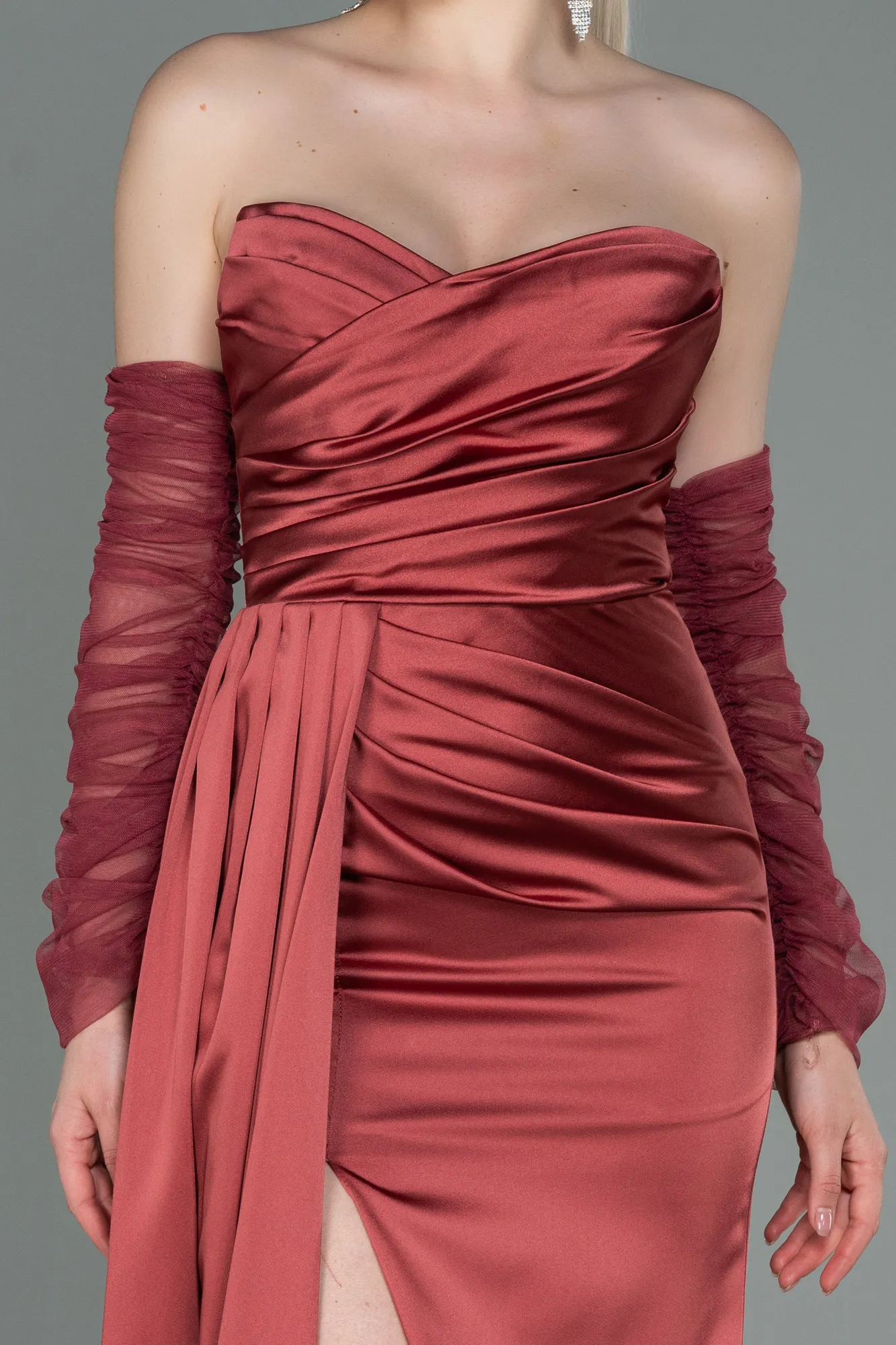 Cinnamon-Long Satin Evening Dress ABU3175