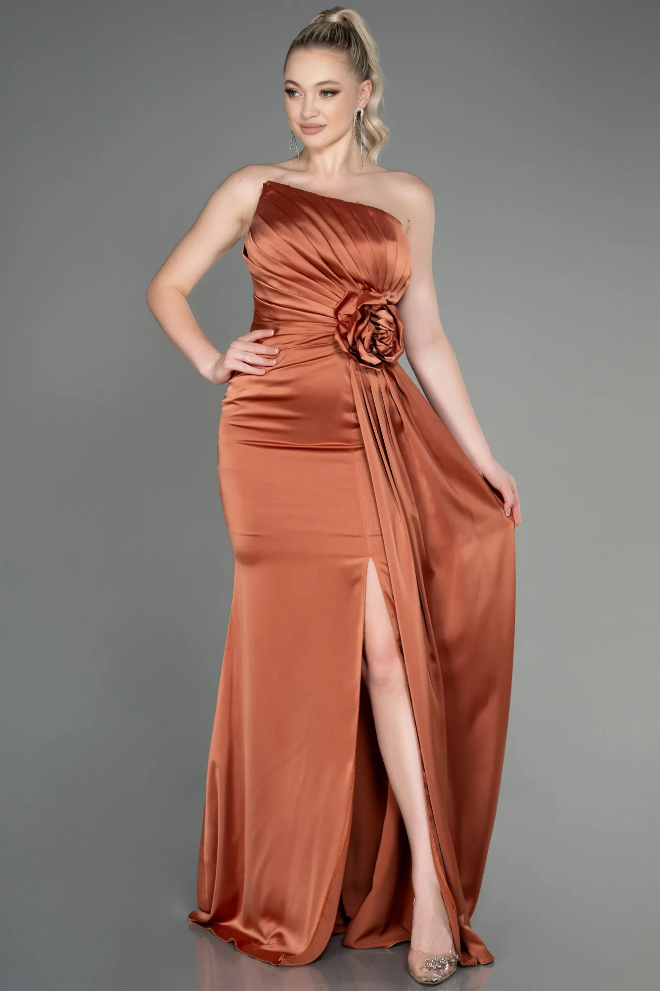 Cinnamon-Long Satin Evening Dress ABU3234