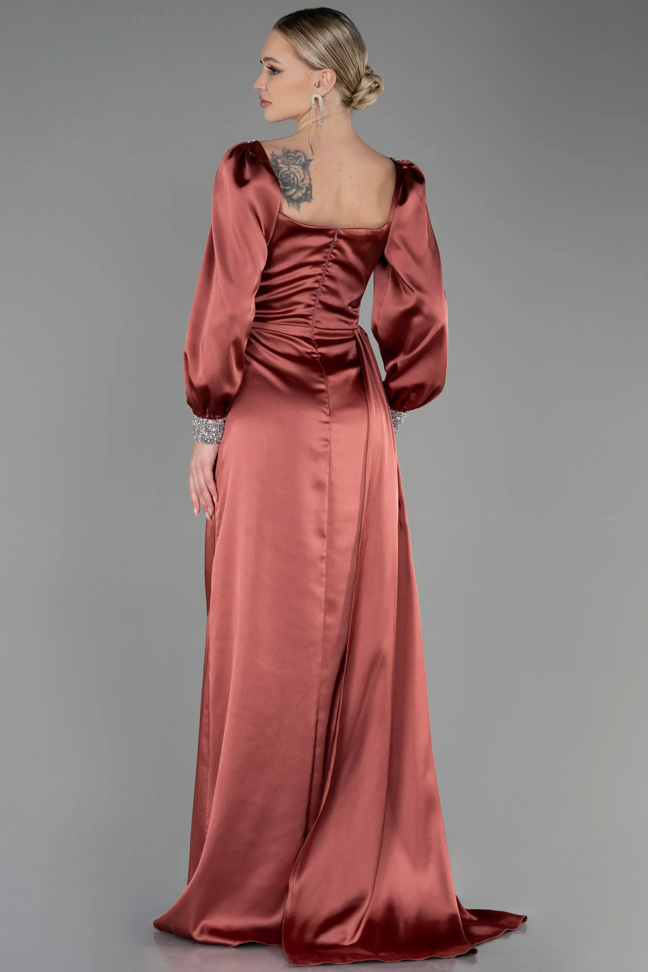 Cinnamon-Long Satin Evening Dress ABU3318