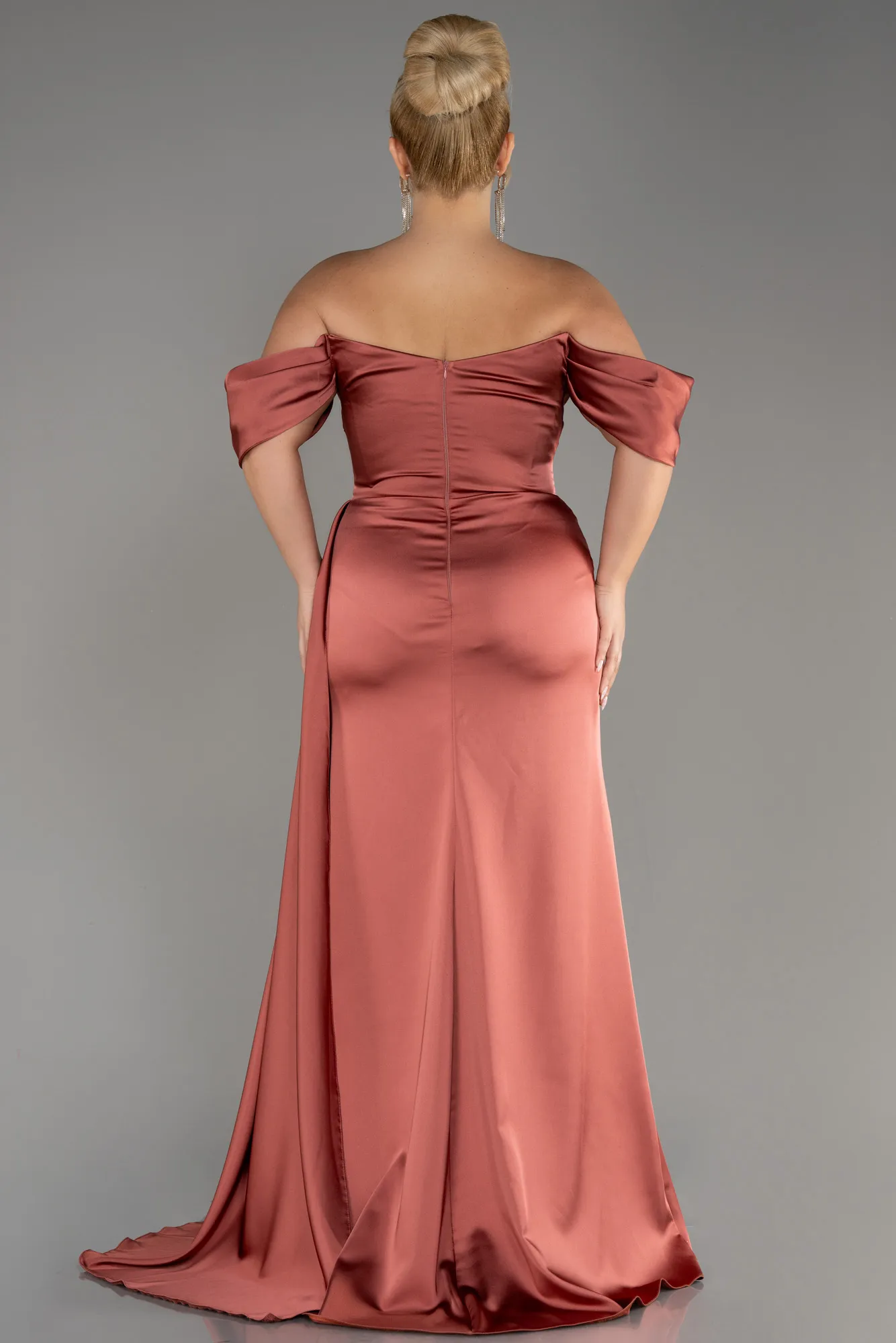 Cinnamon-Long Satin Plus Size Engagement Dress ABU3655