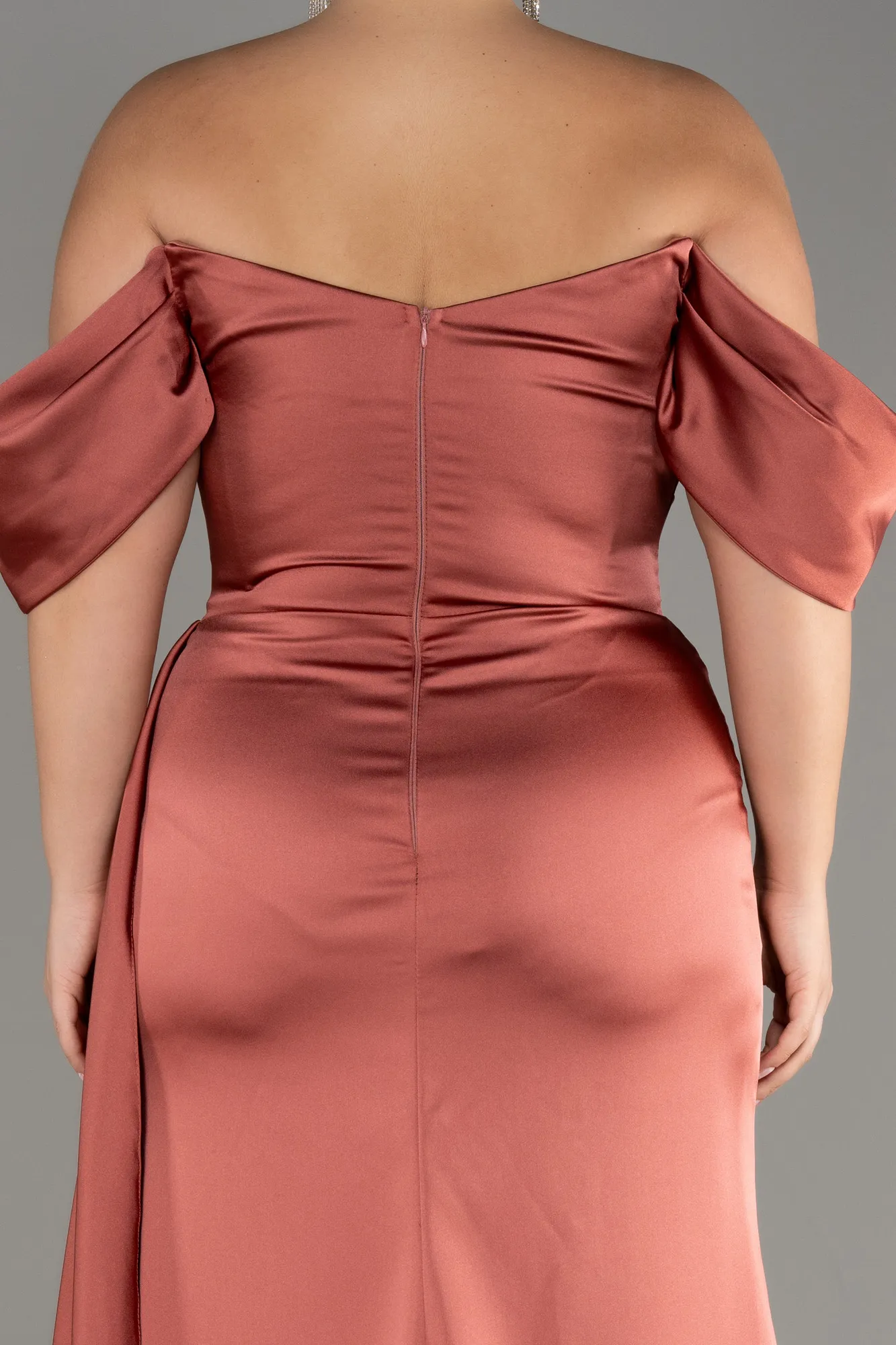 Cinnamon-Long Satin Plus Size Engagement Dress ABU3655