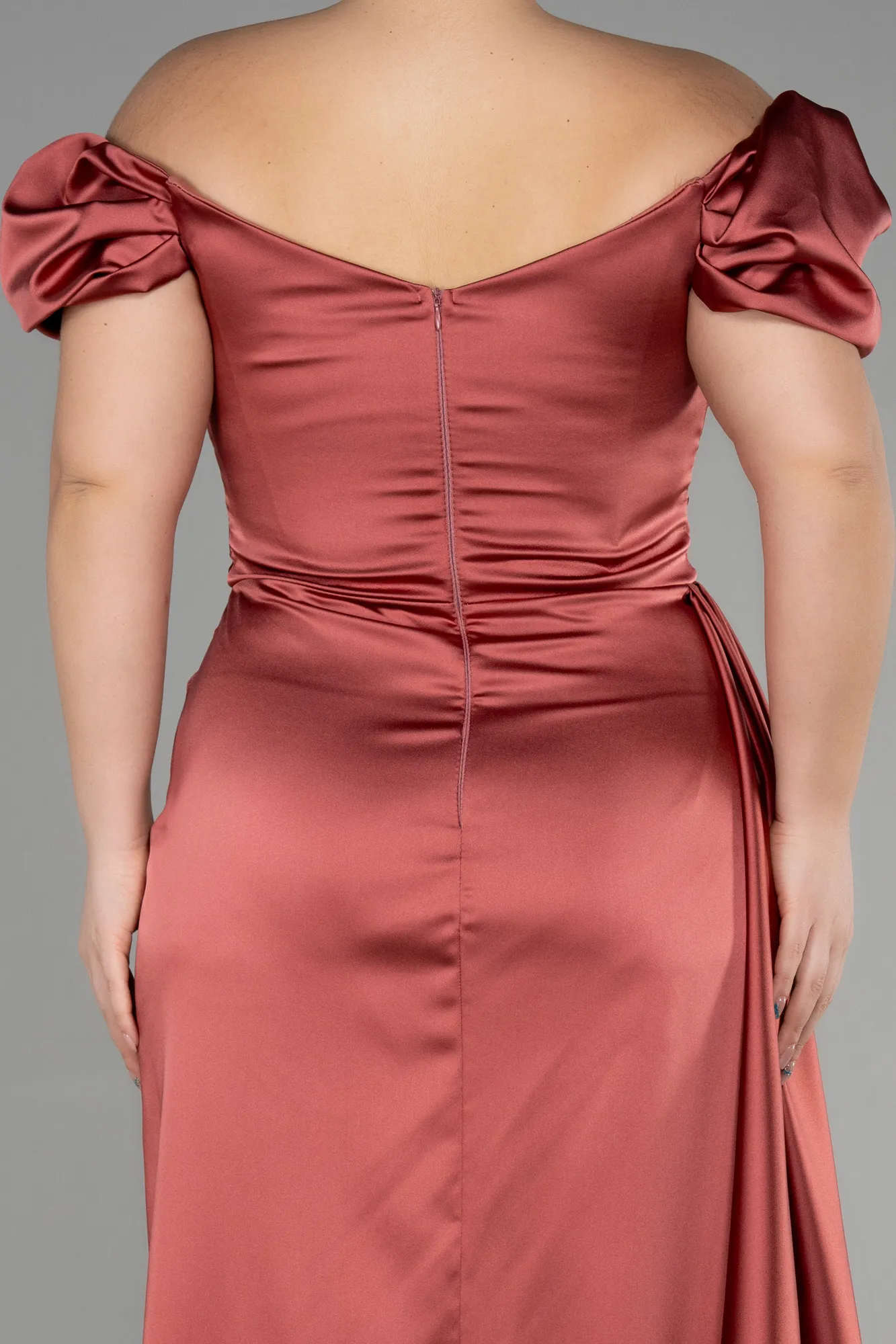 Cinnamon-Long Satin Plus Size Evening Dress ABU1626