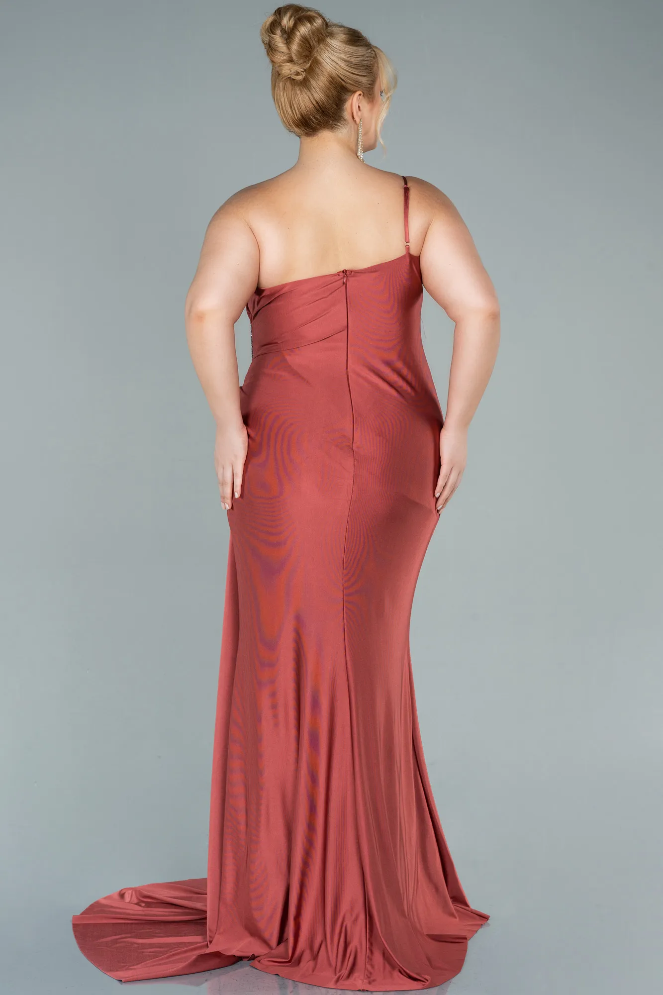 Cinnamon-Long Satin Plus Size Evening Dress ABU2532