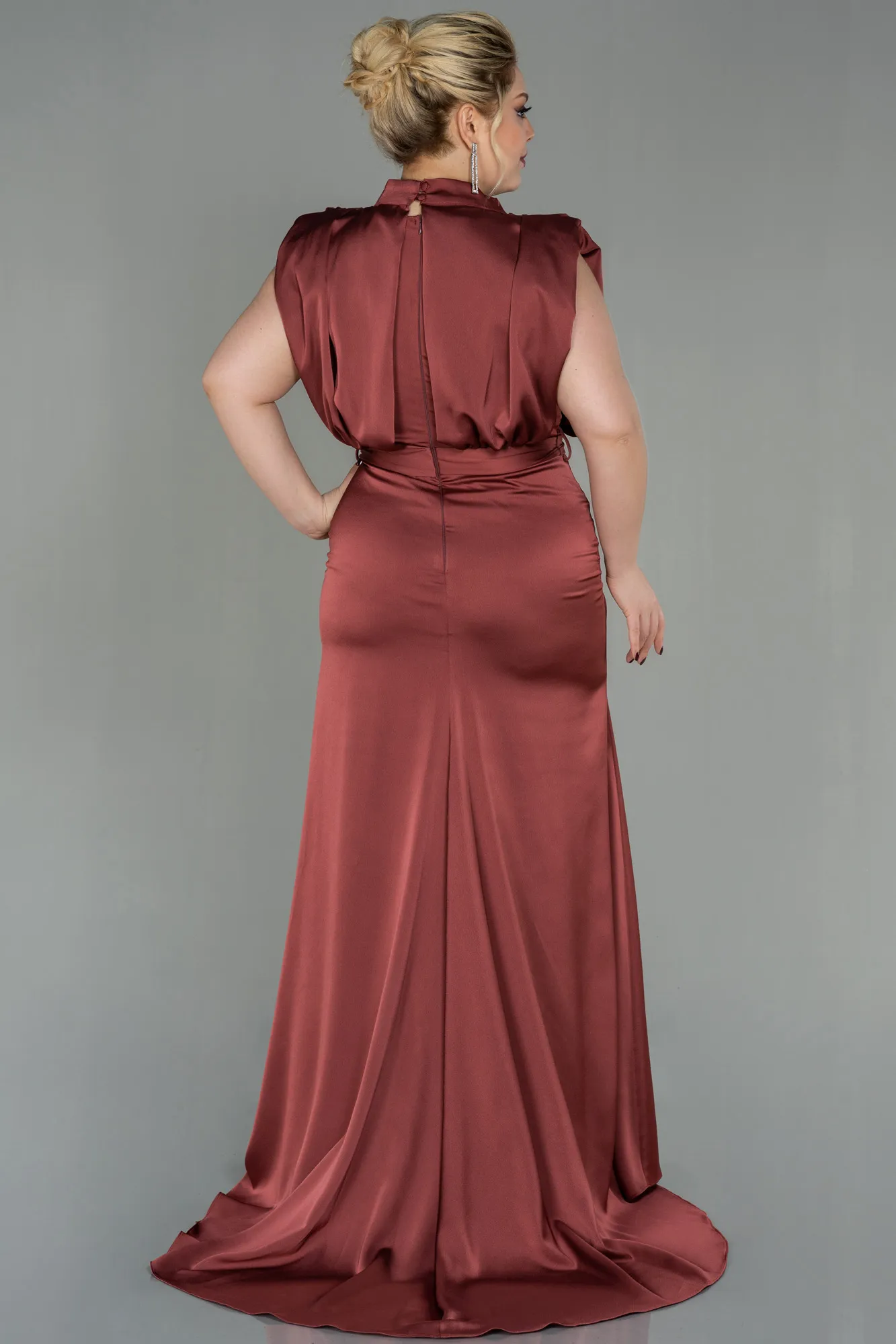 Cinnamon-Long Satin Plus Size Evening Dress ABU2969