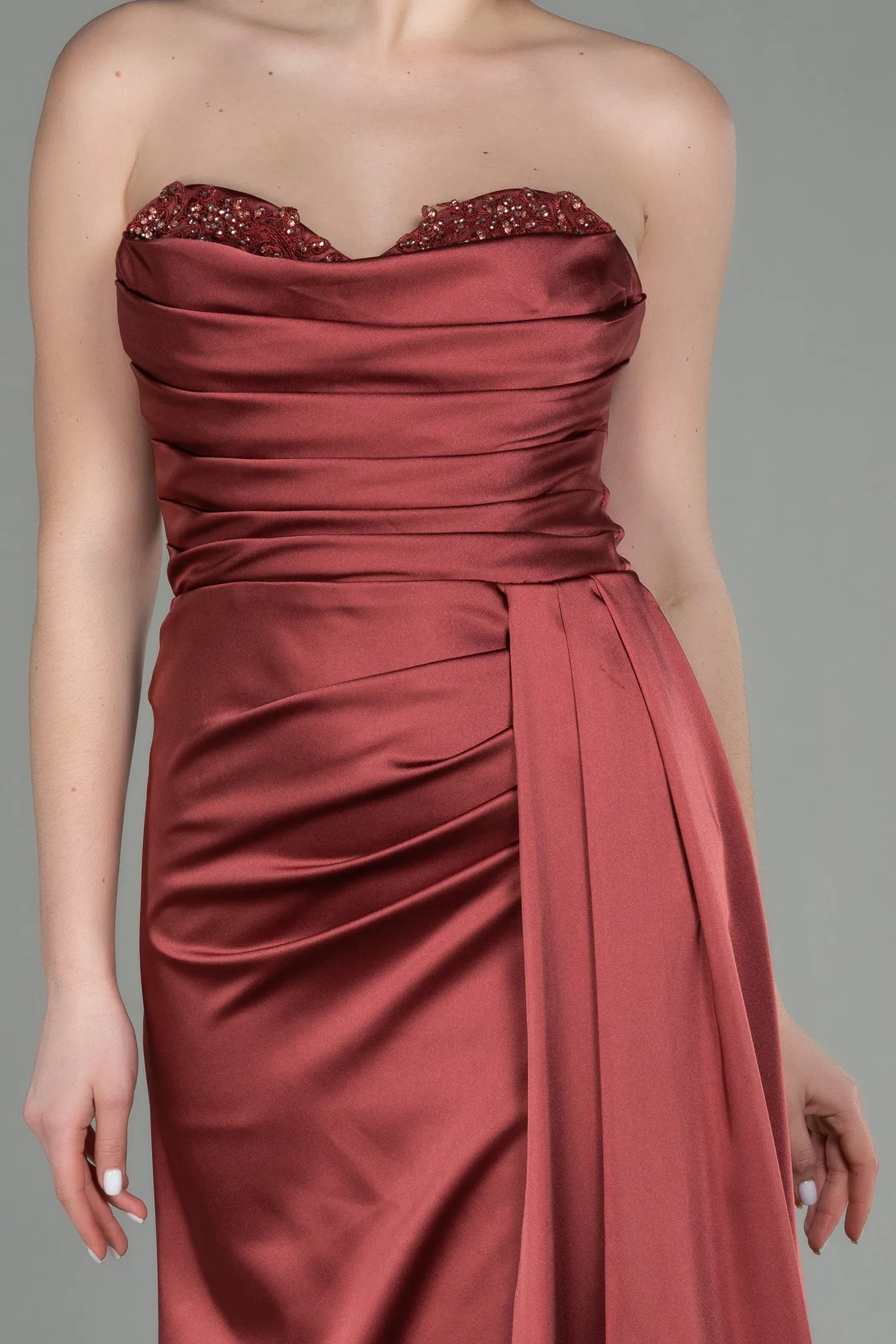 Cinnamon-Long Satin Prom Gown ABU2965