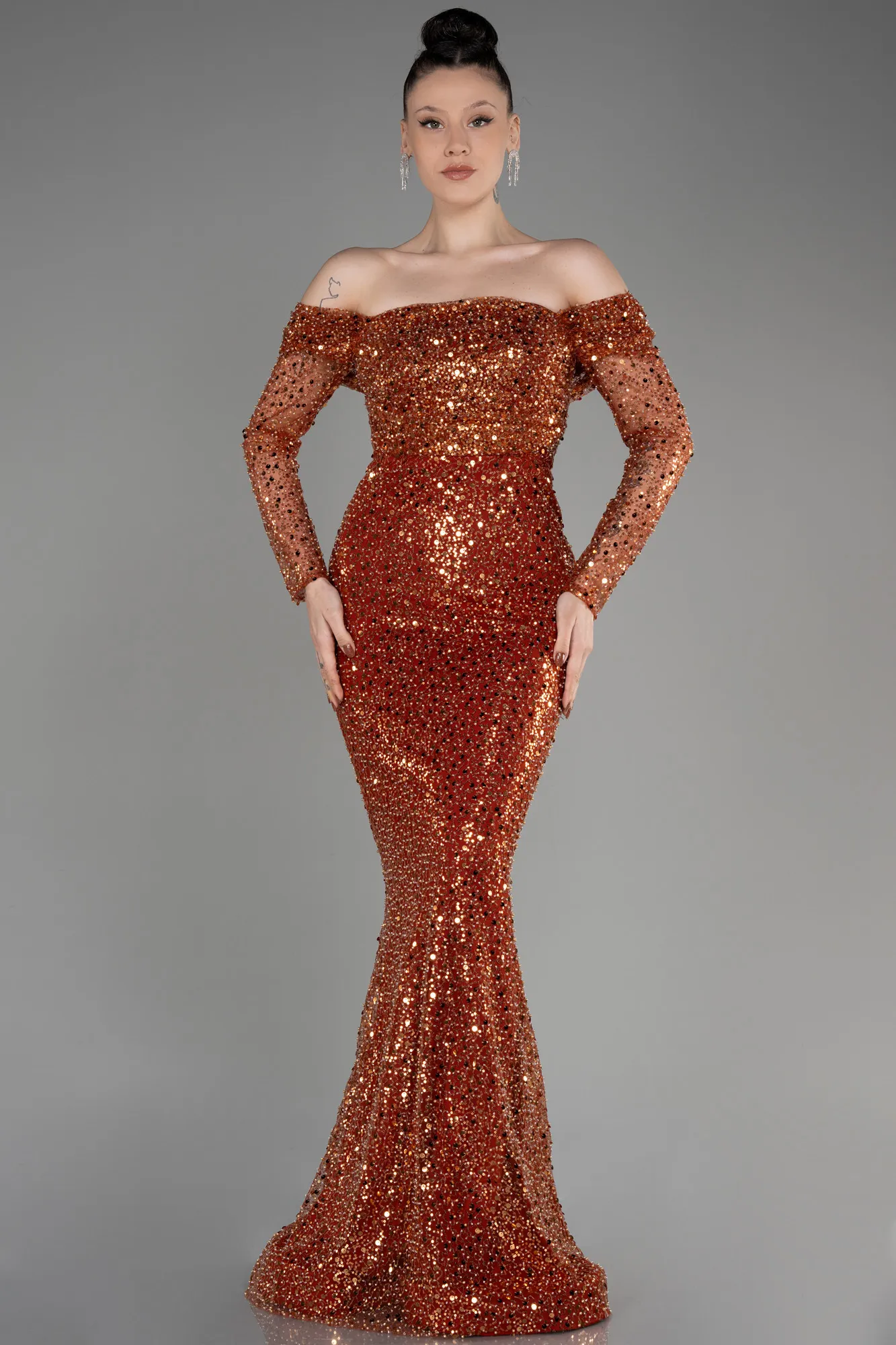 Cinnamon-Long Scaly Mermaid Prom Dress ABU3829