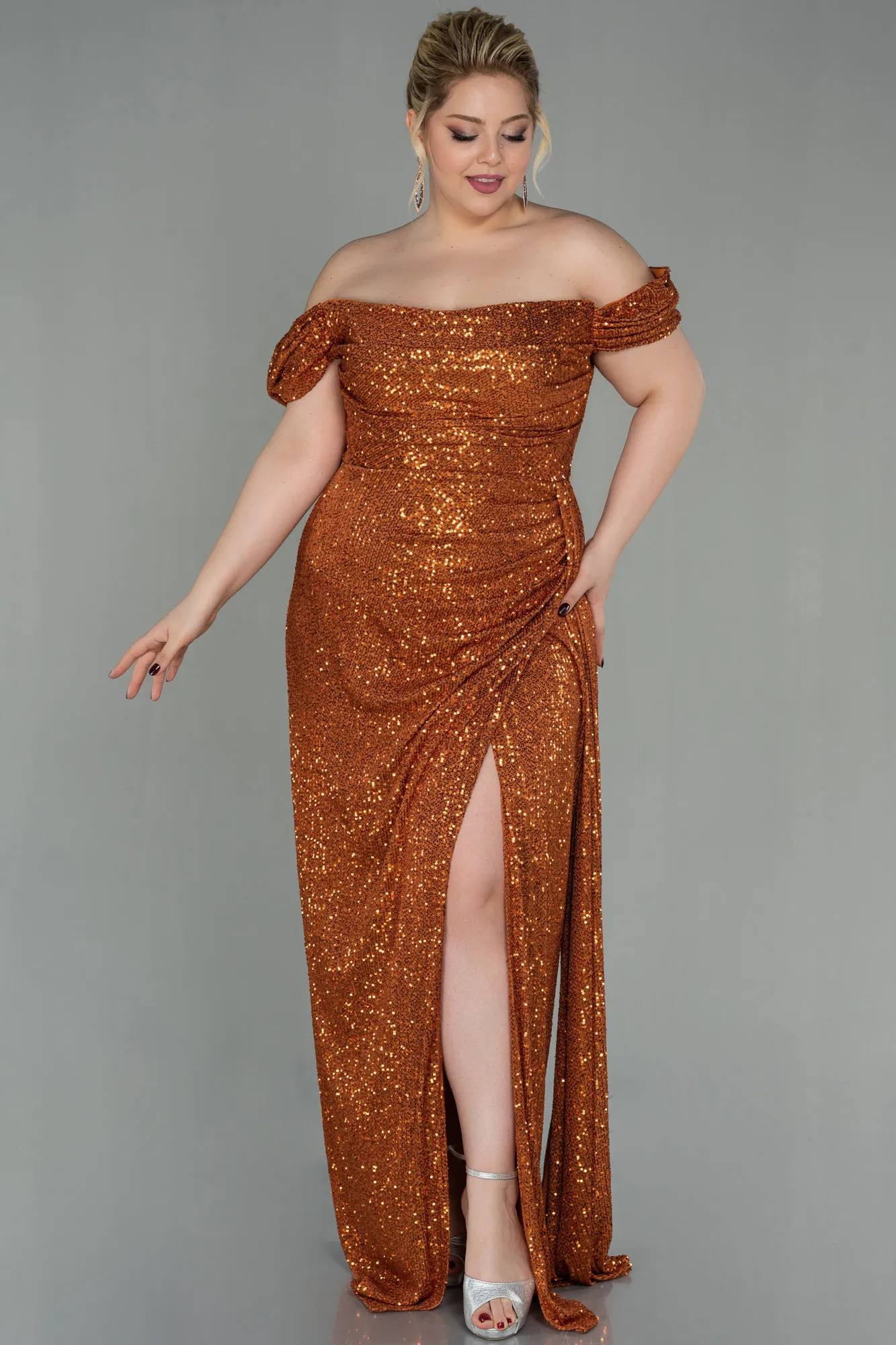 Cinnamon-Long Scaly Plus Size Evening Dress ABU2973