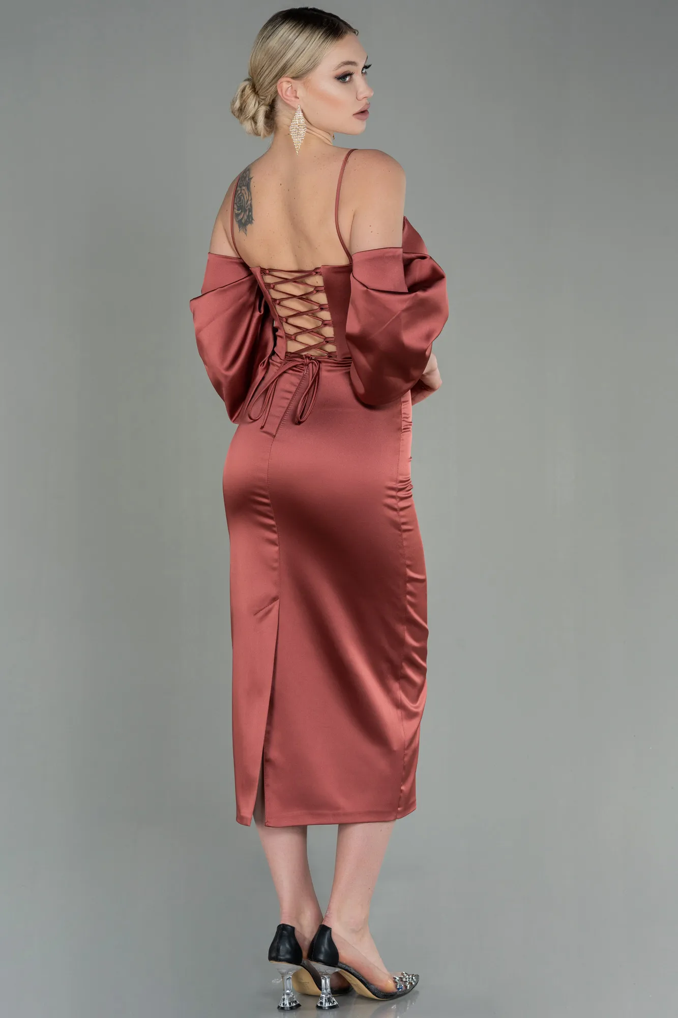 Cinnamon-Midi Satin Invitation Dress ABK1676