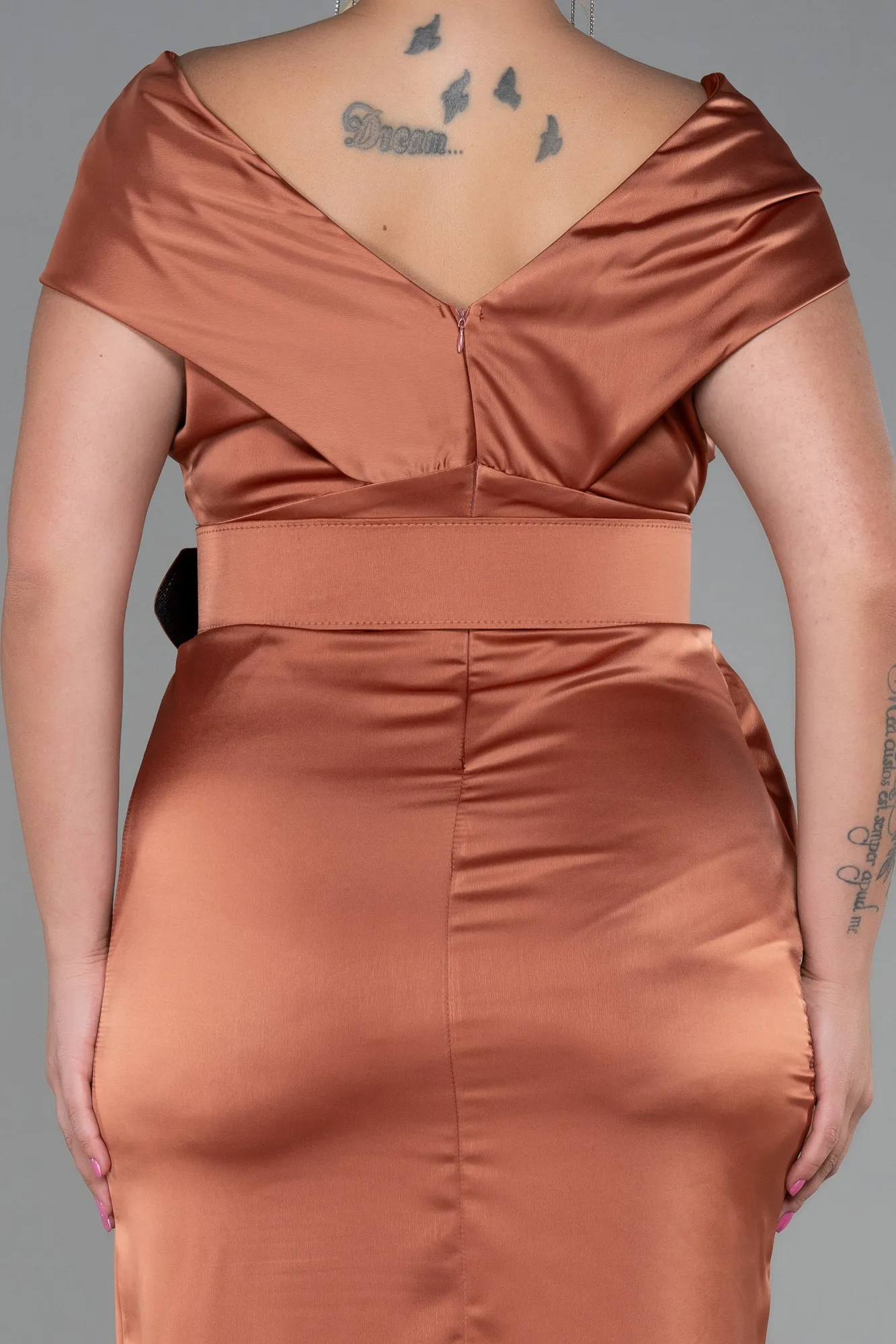 Cinnamon-Midi Satin Plus Size Evening Dress ABK1499