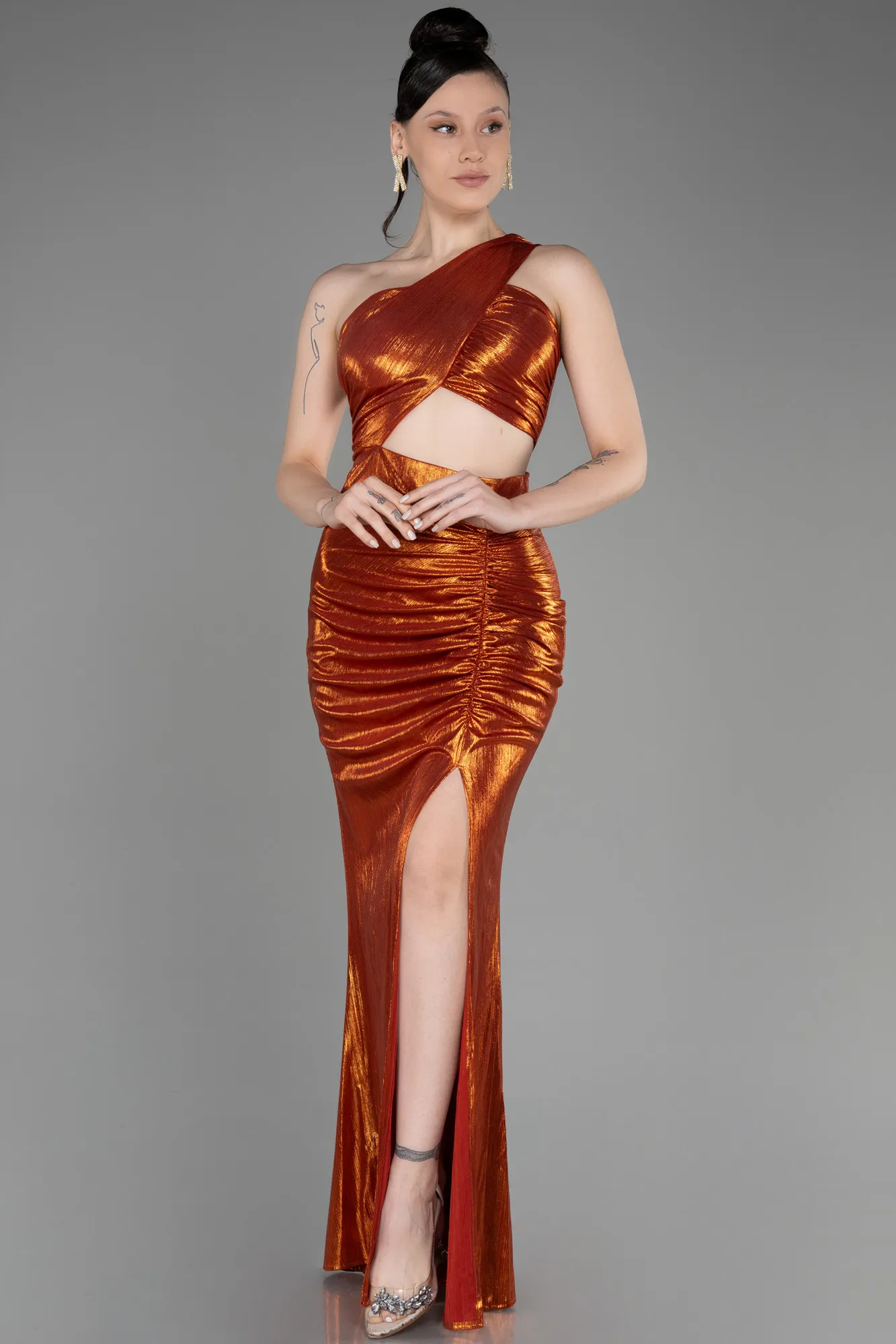 Cinnamon-One-Shoulder Slit Long Prom Dress ABU3848