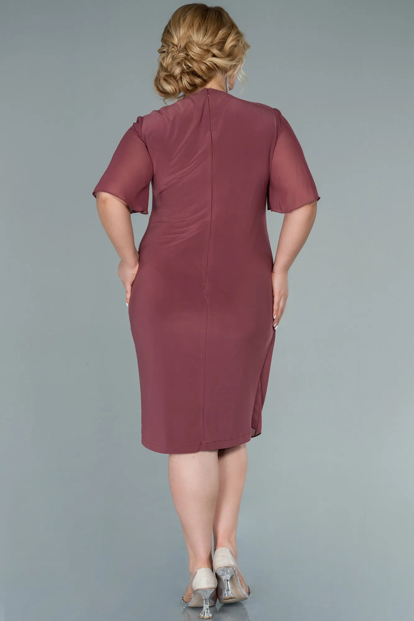 Cinnamon-Short Chiffon Plus Size Evening Dress ABK1299
