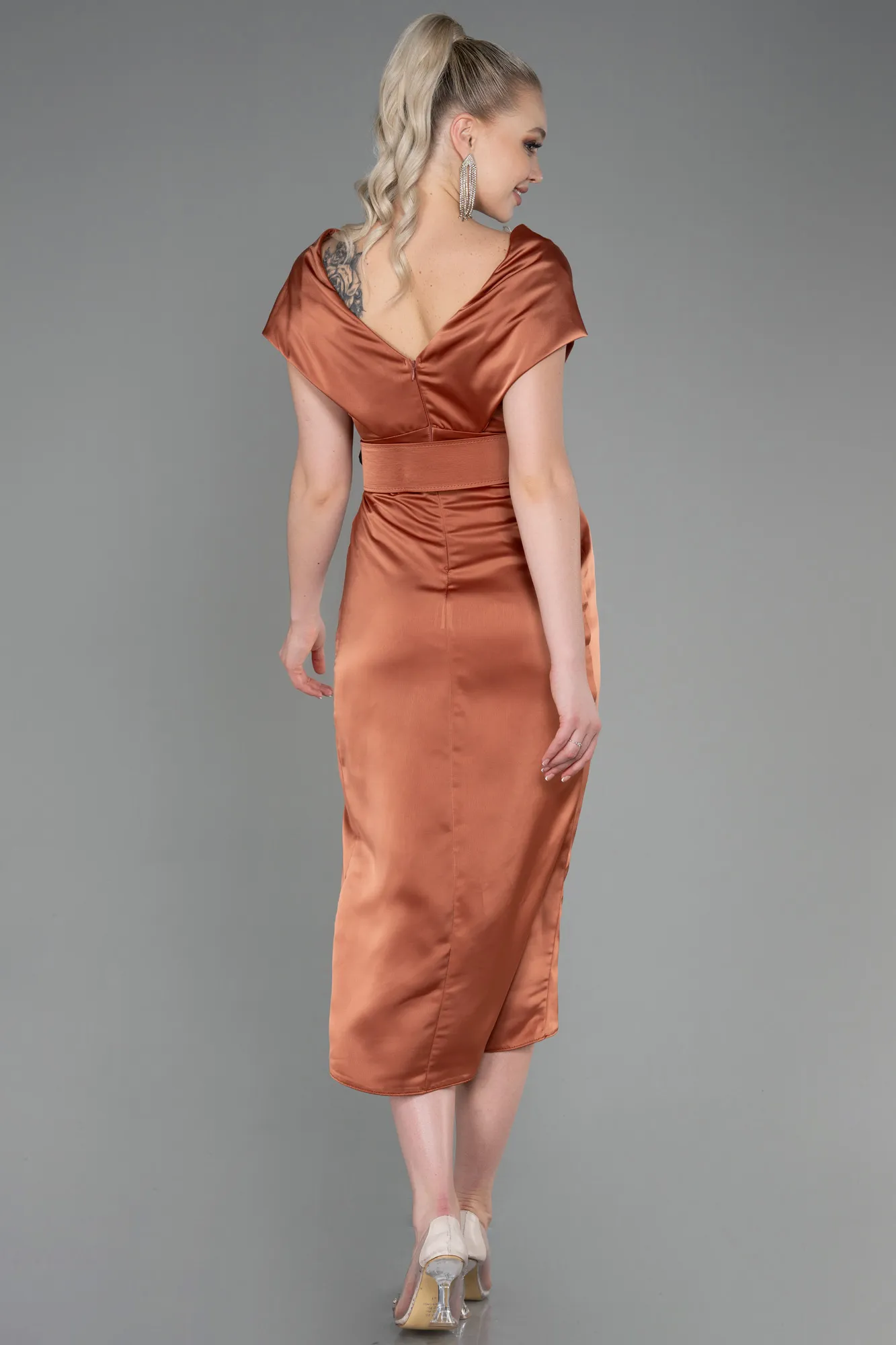 Cinnamon-Short Satin Invitation Dress ABK1107