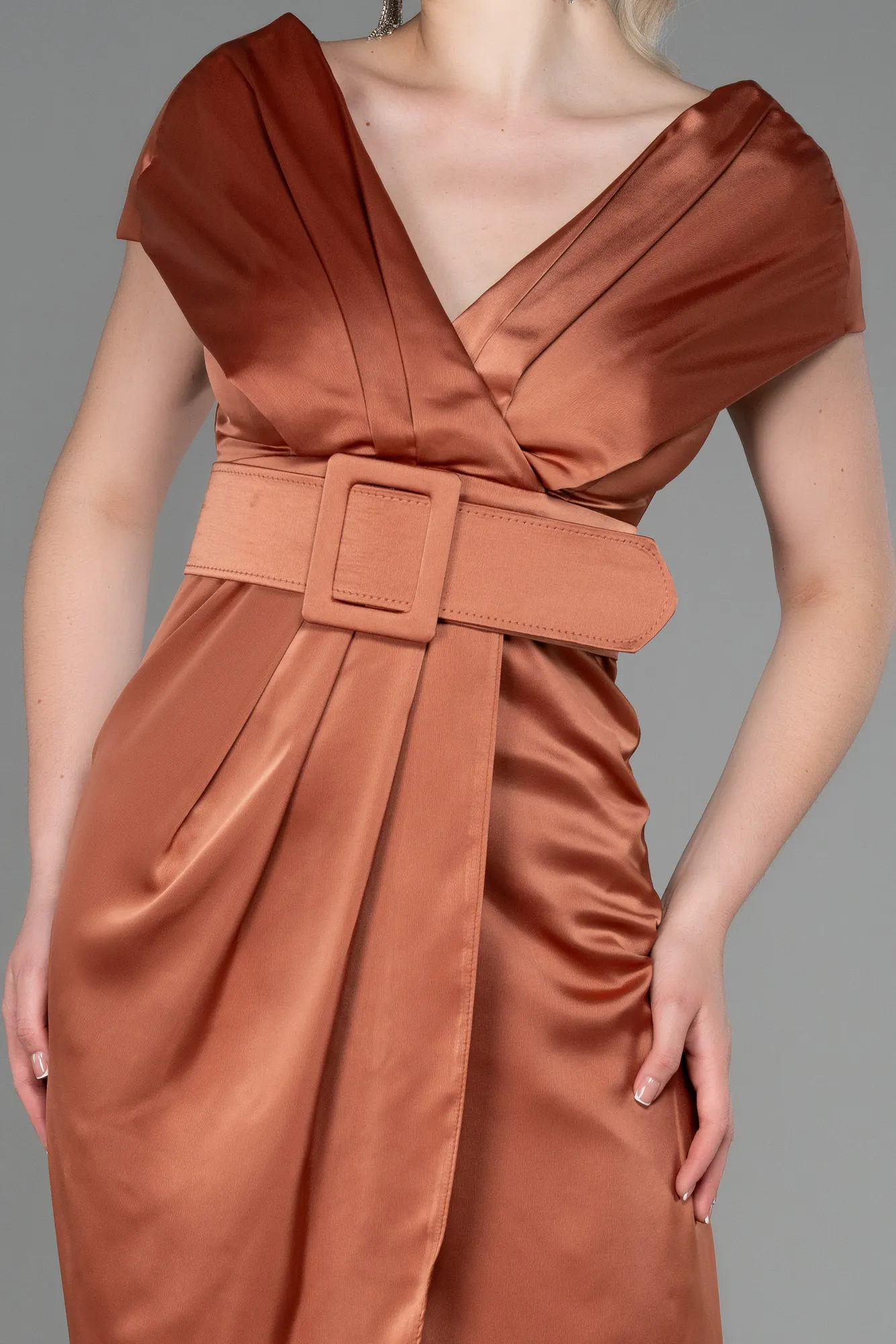 Cinnamon-Short Satin Invitation Dress ABK1107